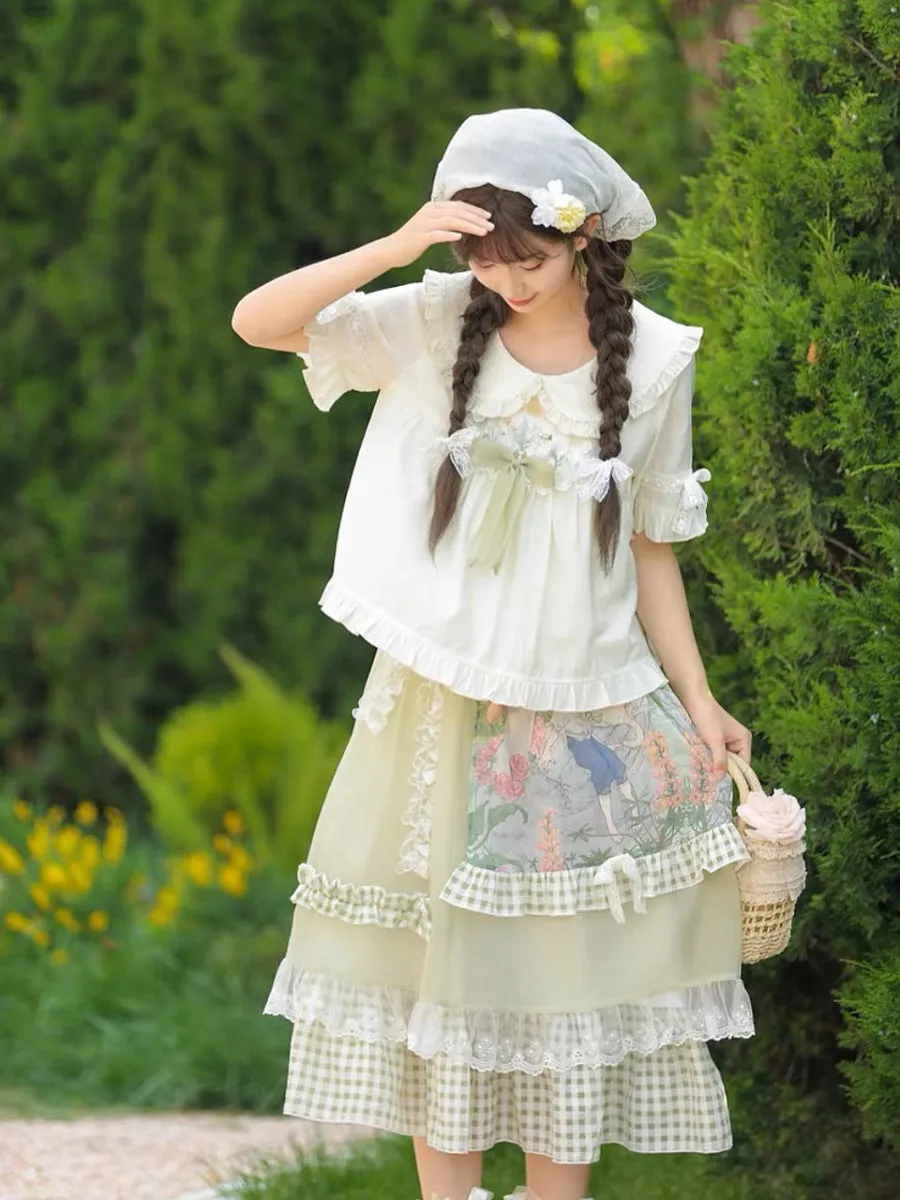 Forest Prince Pastoral Gingham Lace Skirt