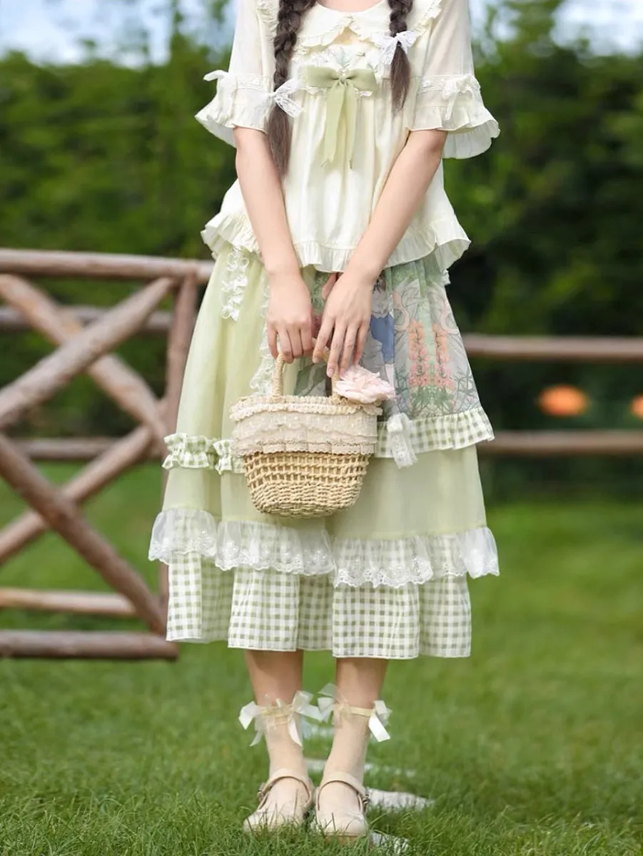 Forest Prince Pastoral Gingham Lace Skirt