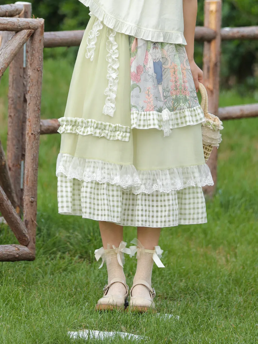 Forest Prince Pastoral Gingham Lace Skirt