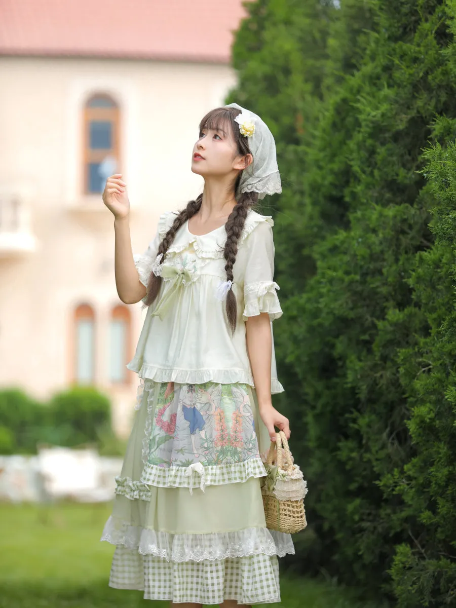 Forest Prince Pastoral Gingham Lace Skirt