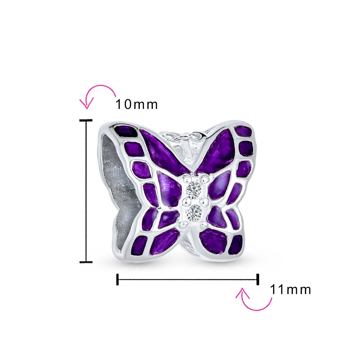 Garden Insect Spring CZ Butterfly Charm Imitation Amethyst .925 Silver