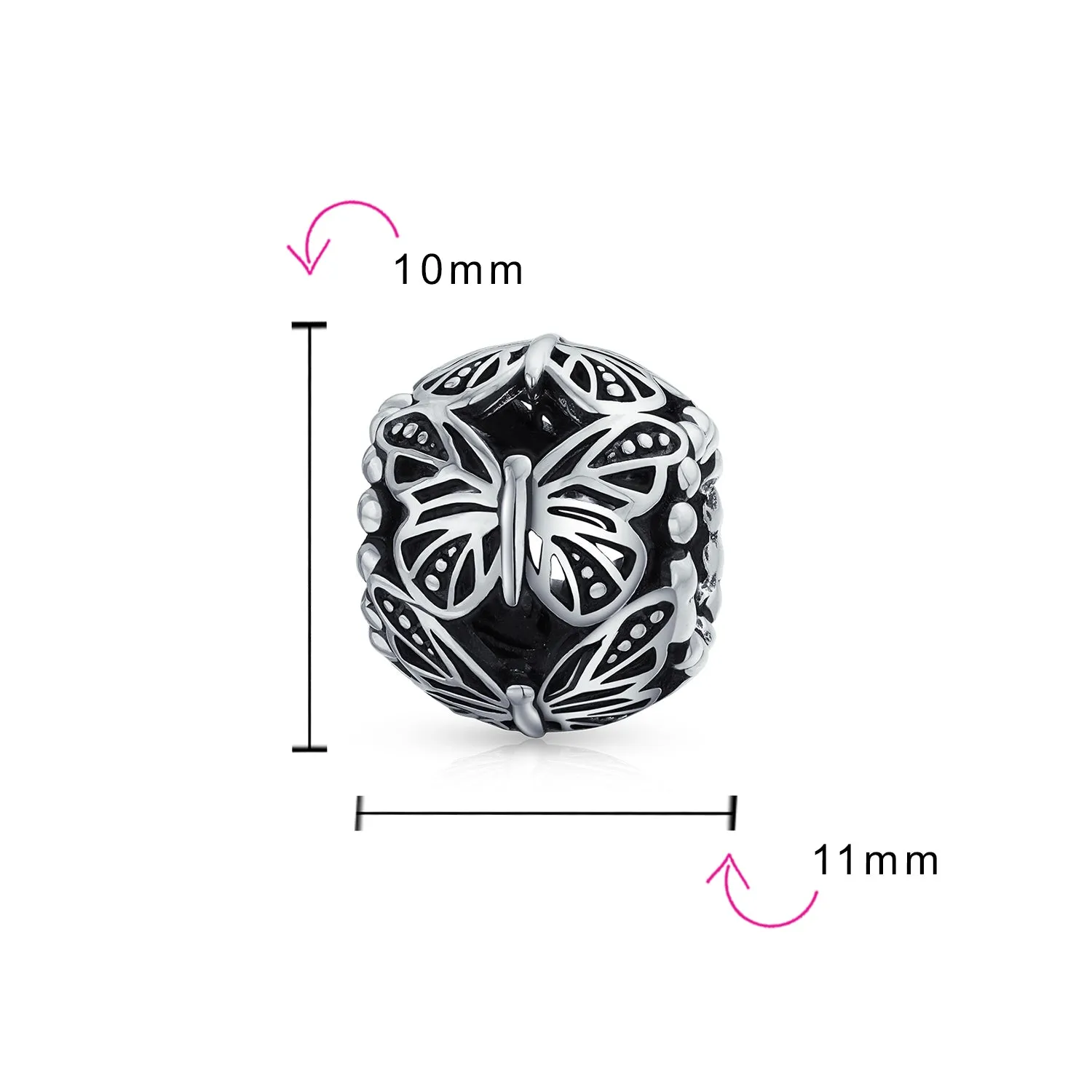 Garden Insect Spring CZ Butterfly Charm Imitation Amethyst .925 Silver