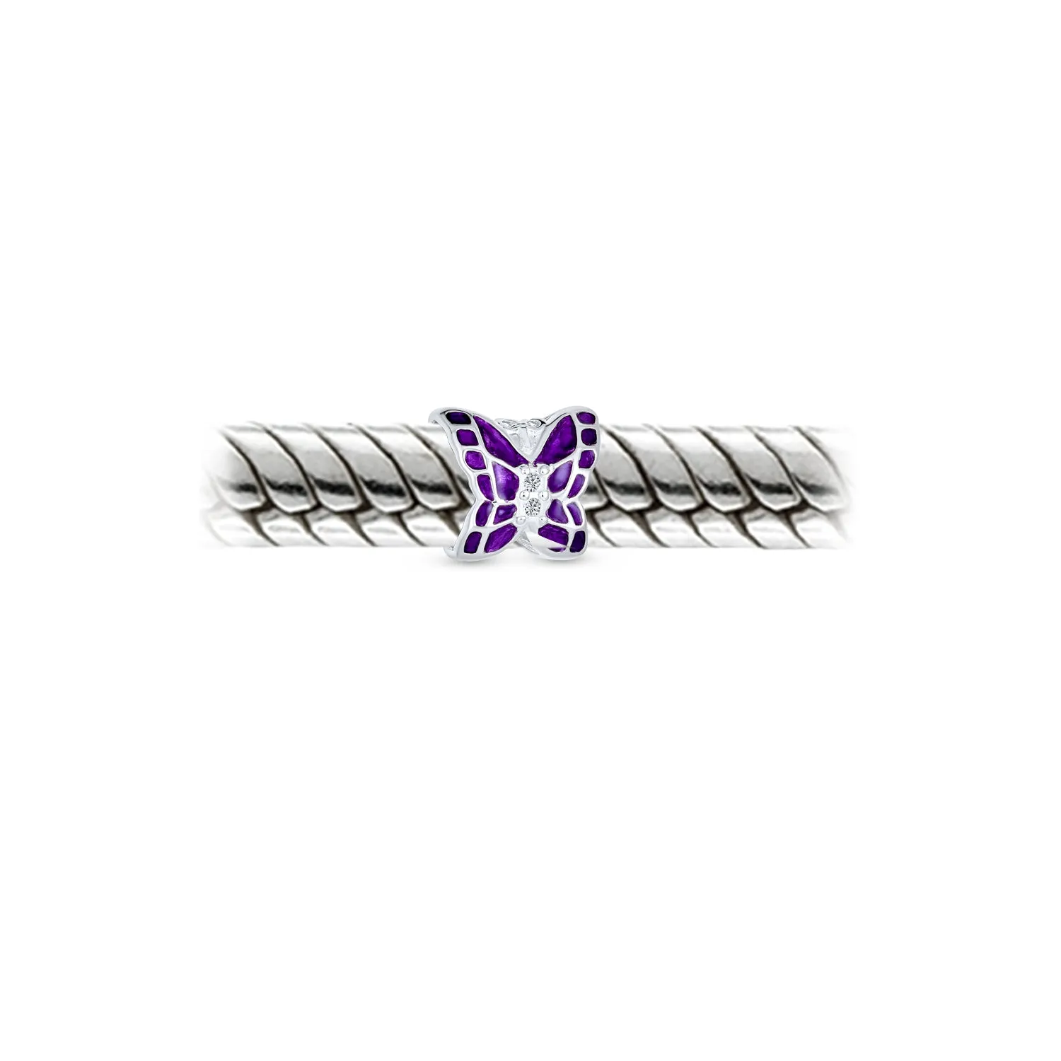 Garden Insect Spring CZ Butterfly Charm Imitation Amethyst .925 Silver
