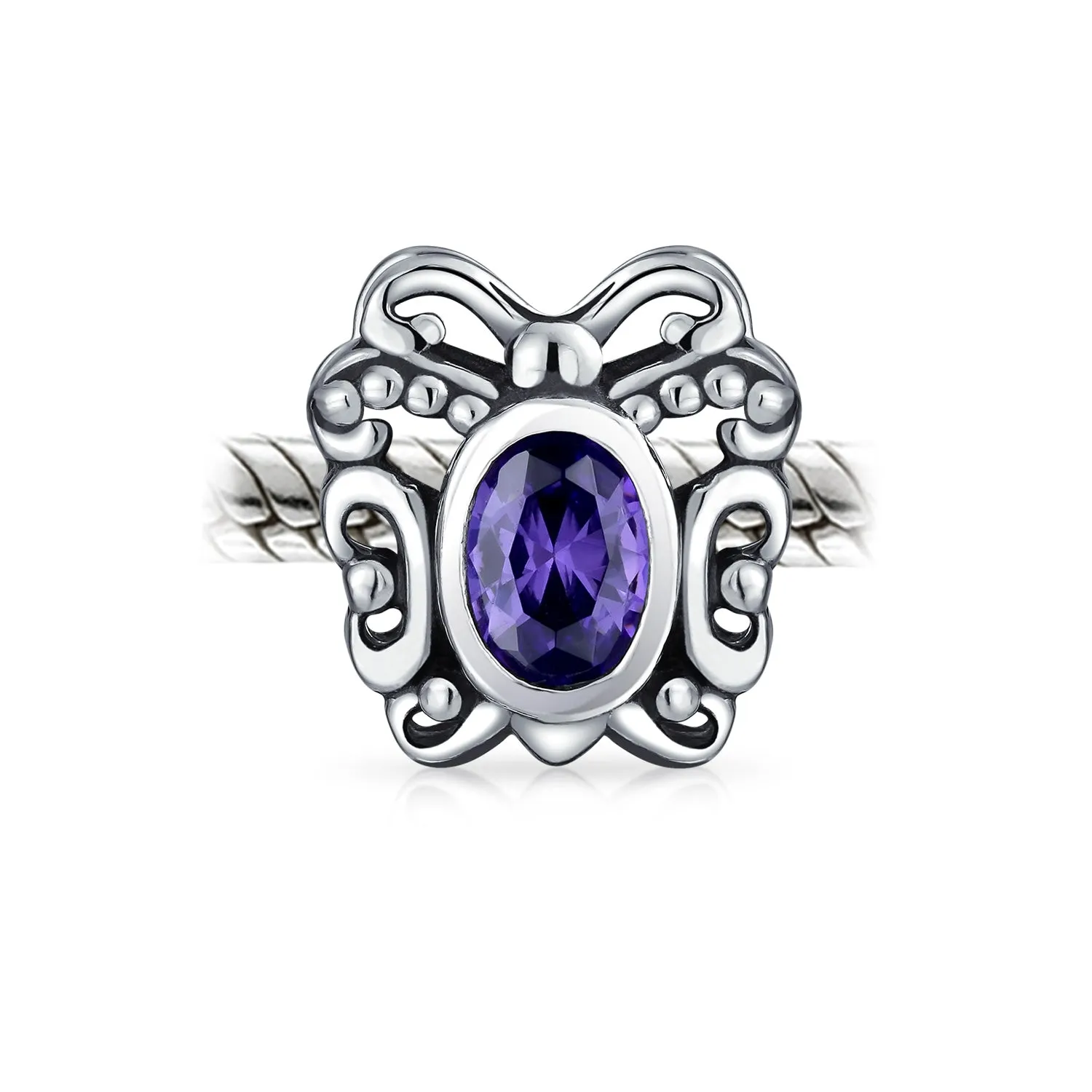 Garden Insect Spring CZ Butterfly Charm Imitation Amethyst .925 Silver