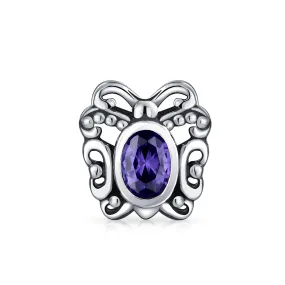 Garden Insect Spring CZ Butterfly Charm Imitation Amethyst .925 Silver