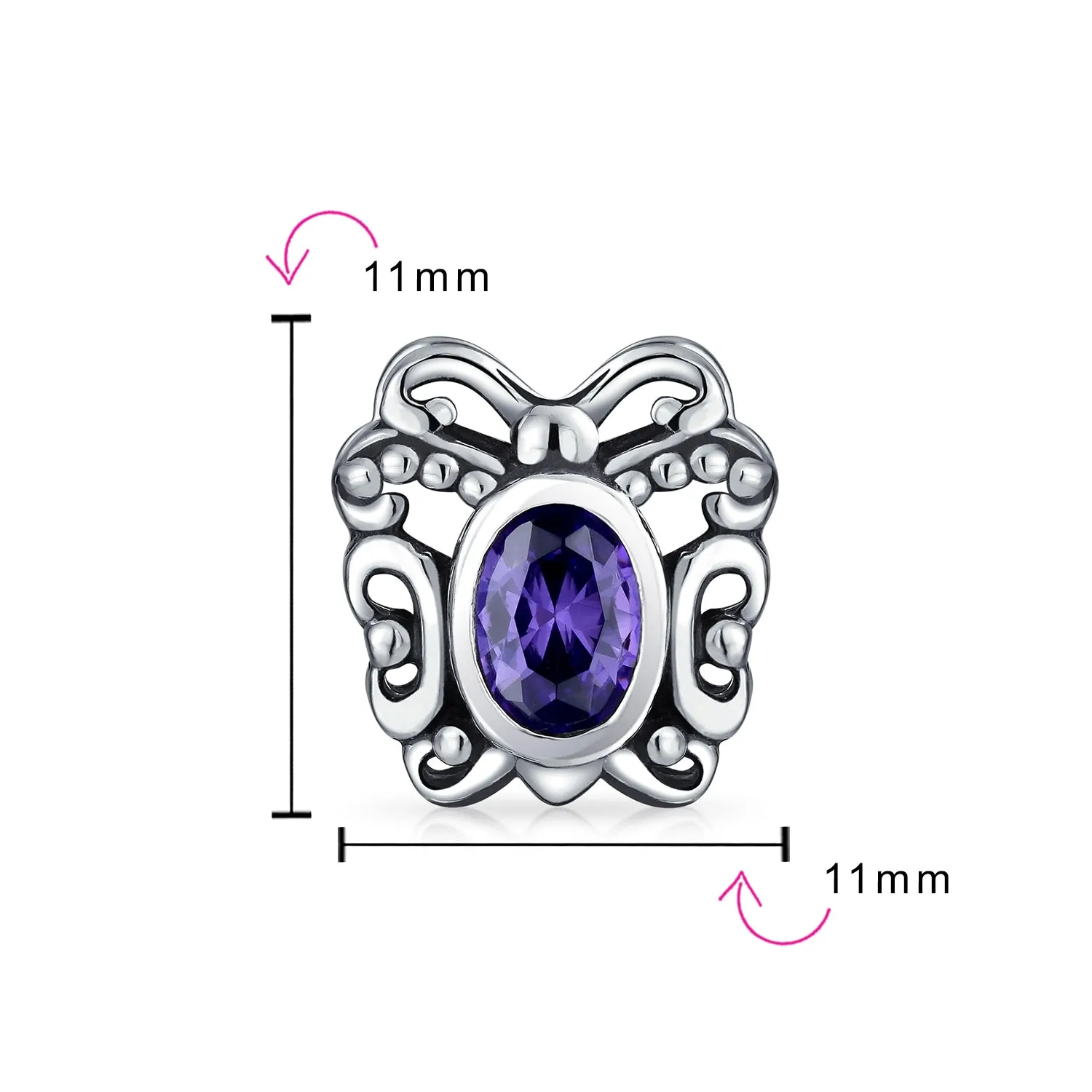 Garden Insect Spring CZ Butterfly Charm Imitation Amethyst .925 Silver