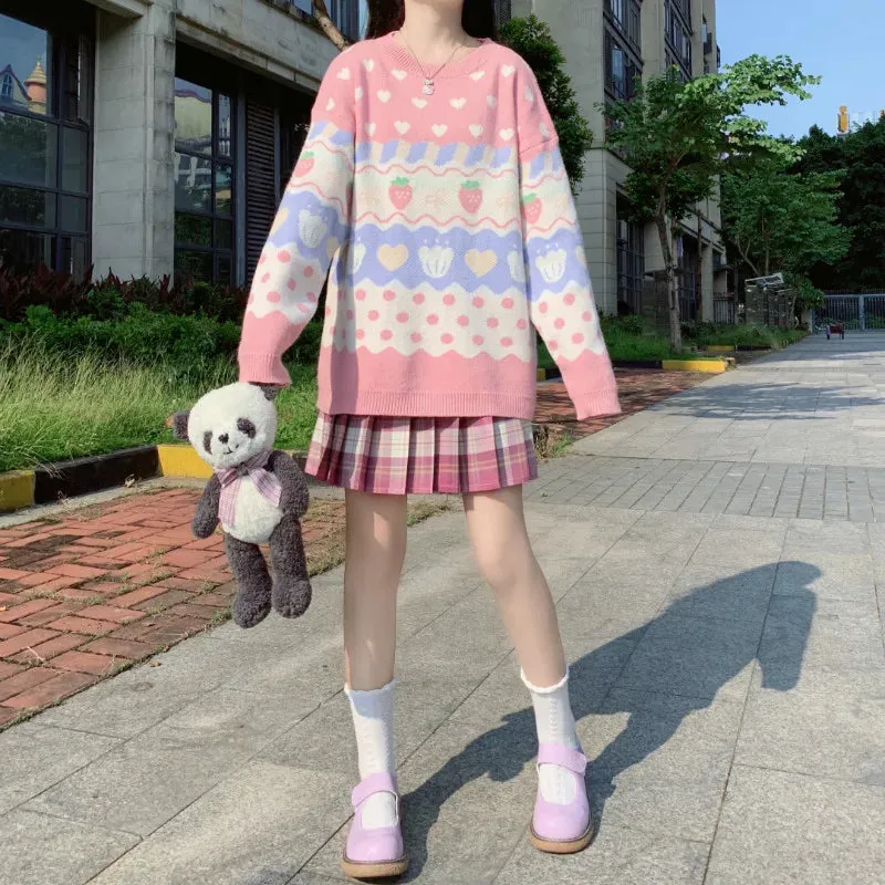 Kawaii Pink Strawberry Harajuku Sweater