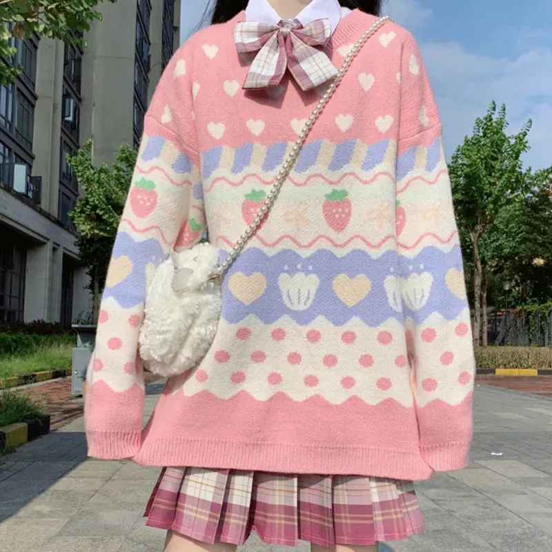 Kawaii Pink Strawberry Harajuku Sweater