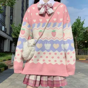 Kawaii Pink Strawberry Harajuku Sweater