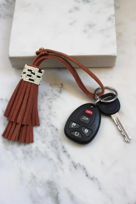 Leather Beaded Tassel Key Chain