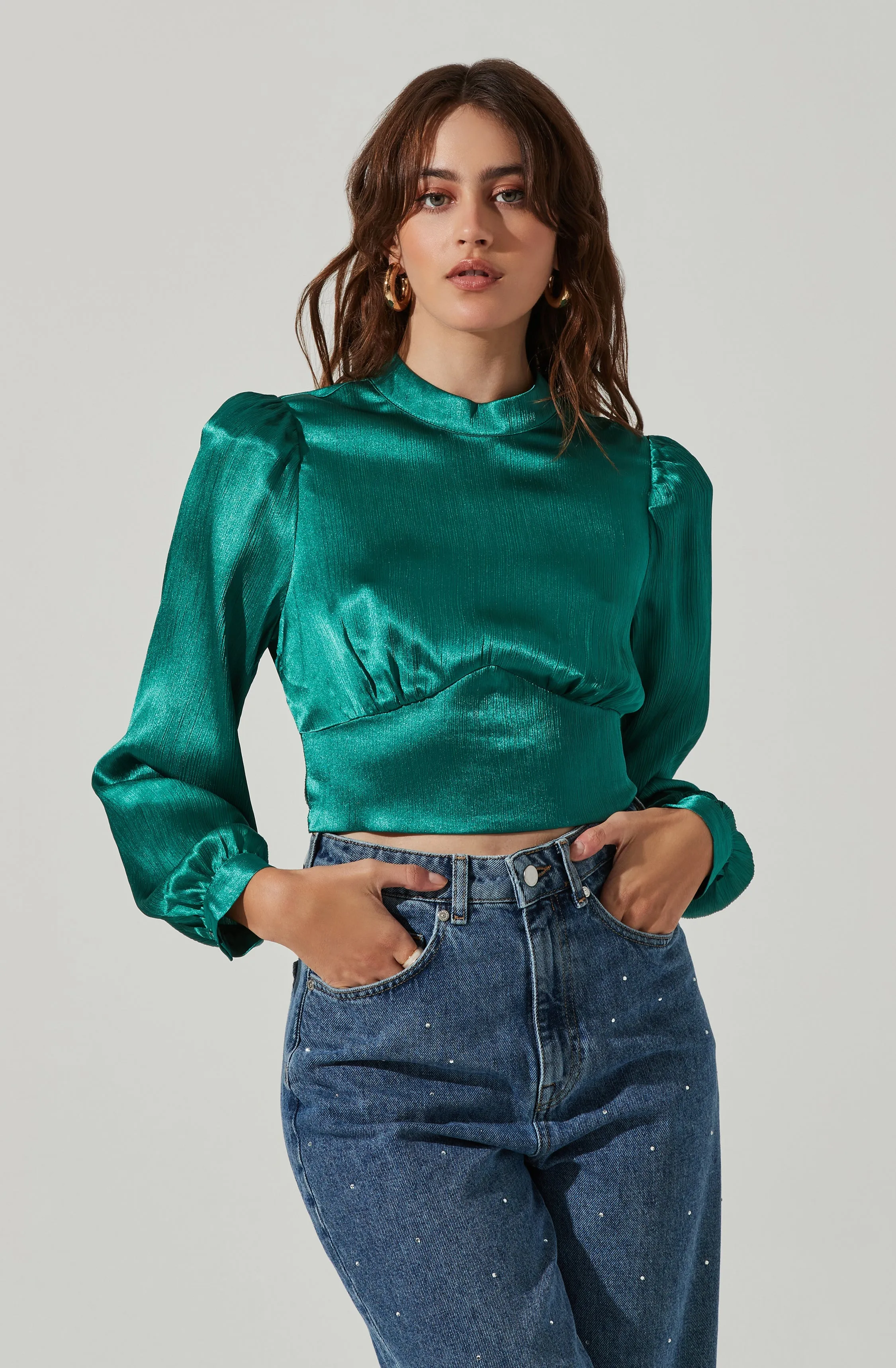 Long Sleeve Mock Neck Open Tie Back Top