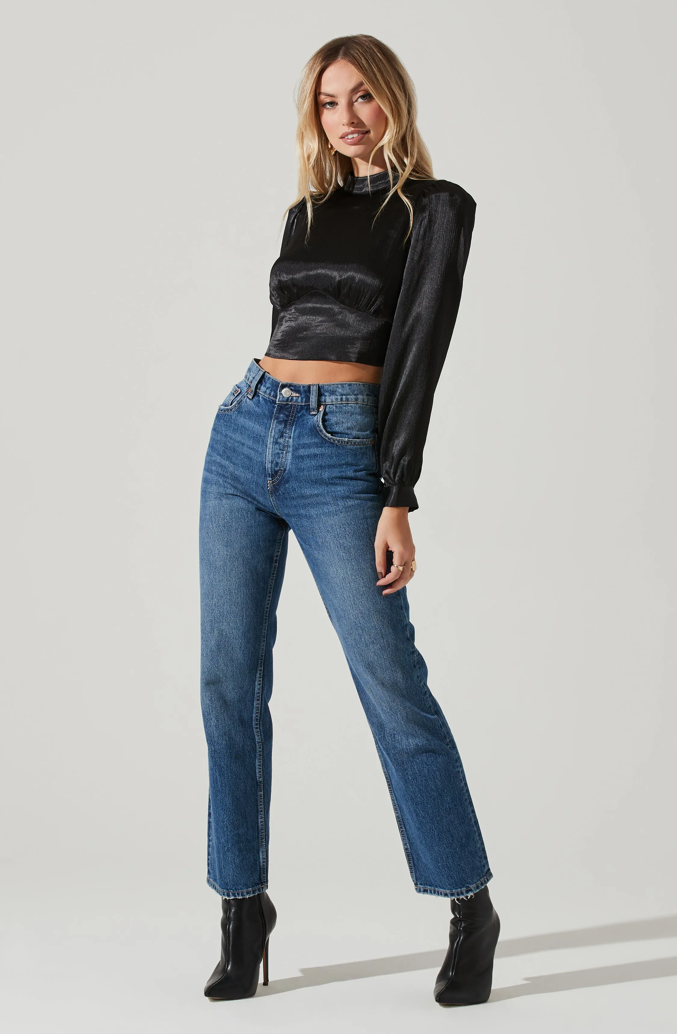 Long Sleeve Mock Neck Open Tie Back Top