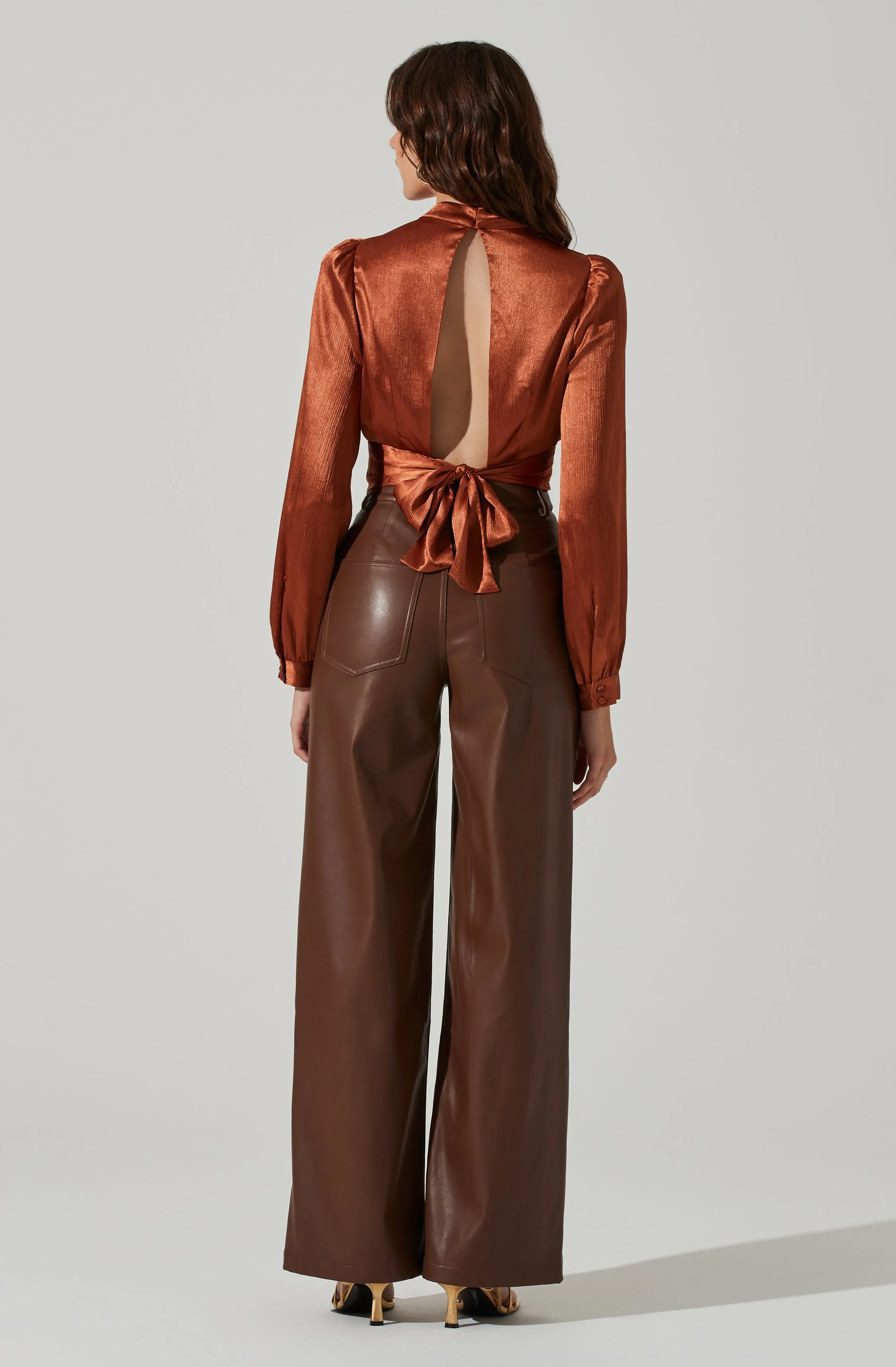 Long Sleeve Mock Neck Open Tie Back Top