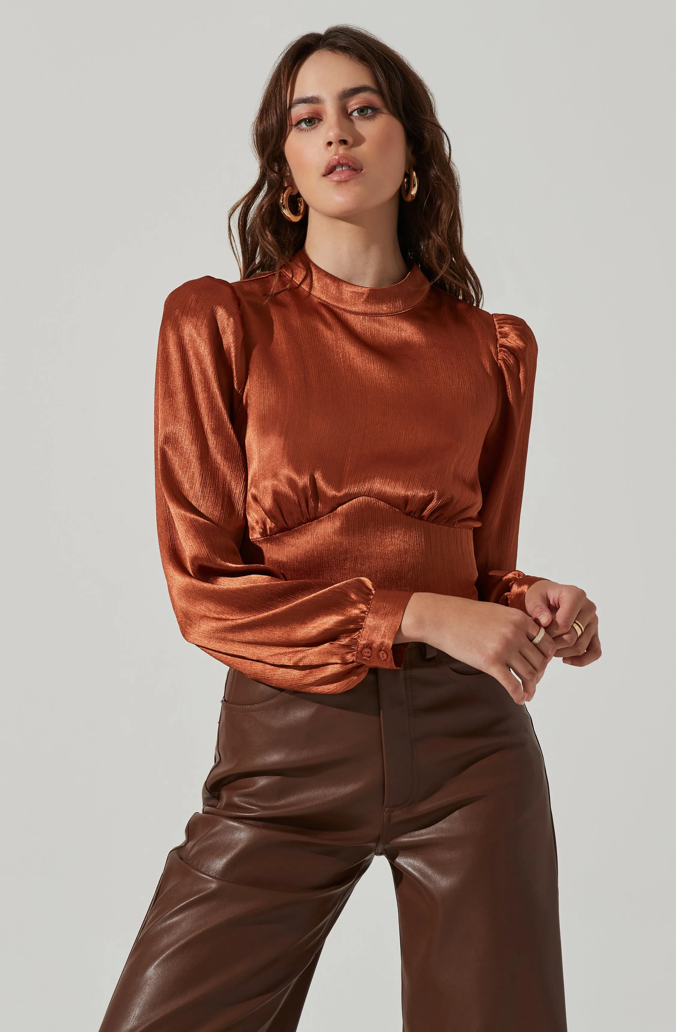 Long Sleeve Mock Neck Open Tie Back Top