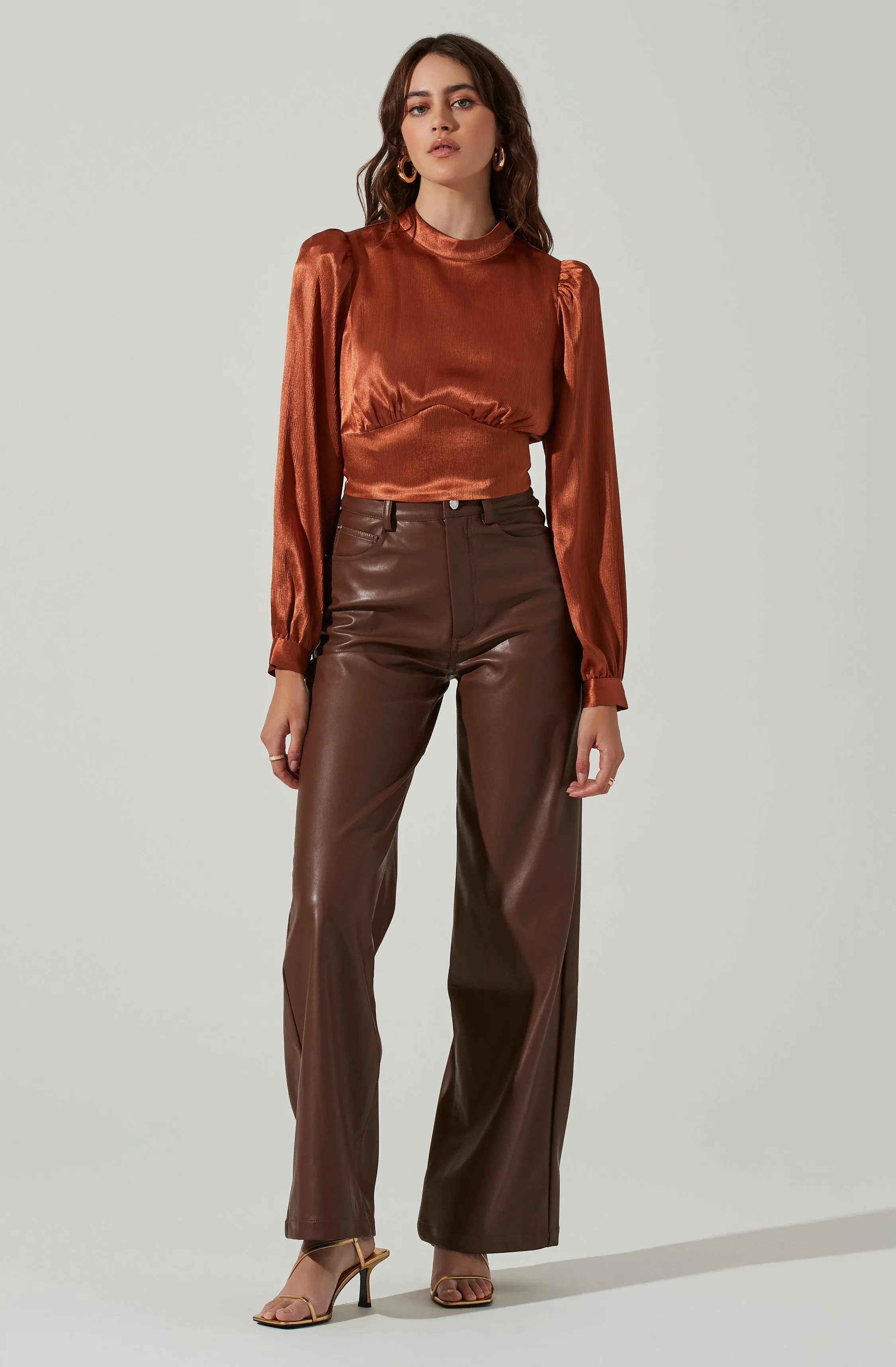 Long Sleeve Mock Neck Open Tie Back Top
