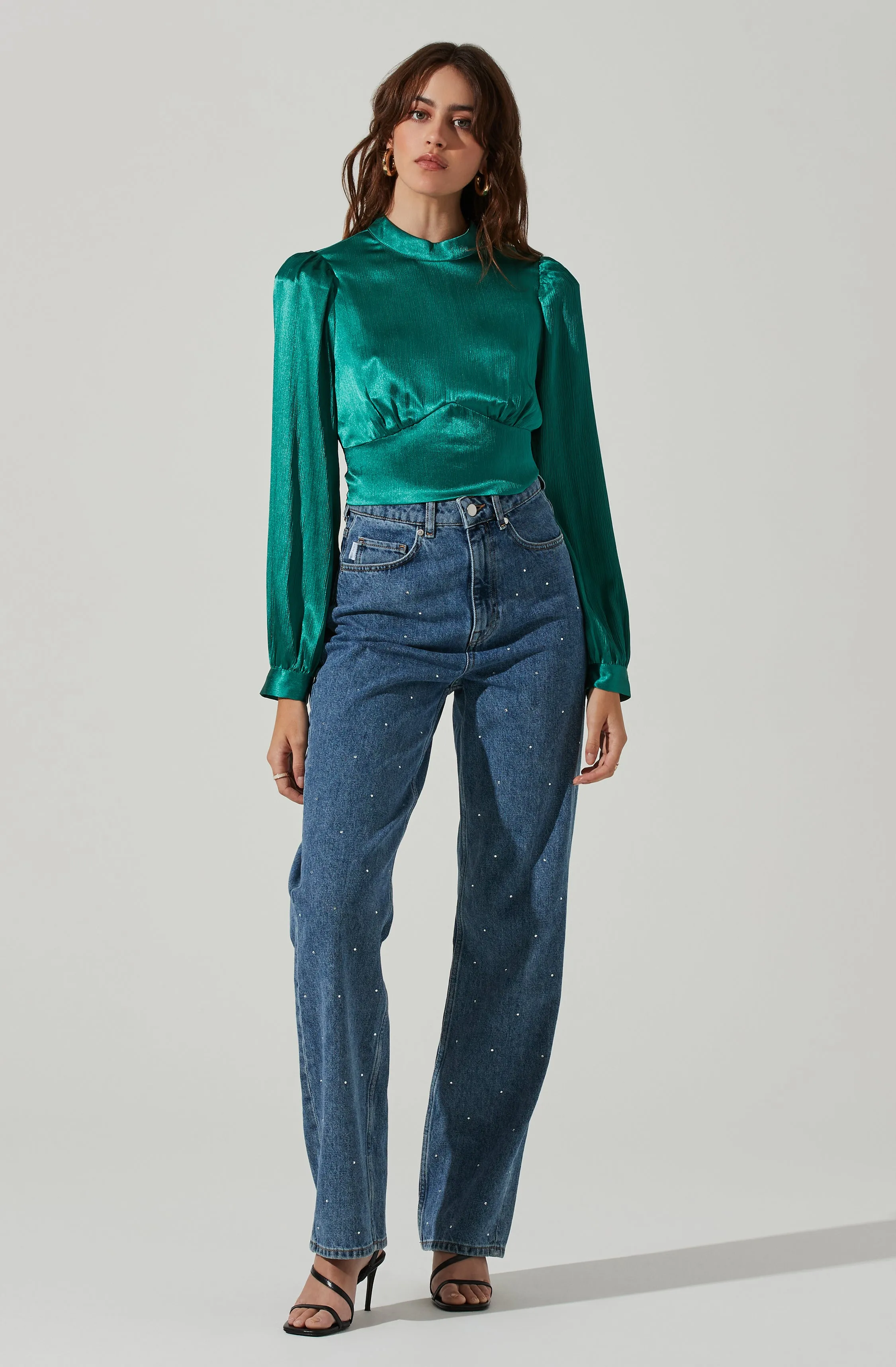 Long Sleeve Mock Neck Open Tie Back Top