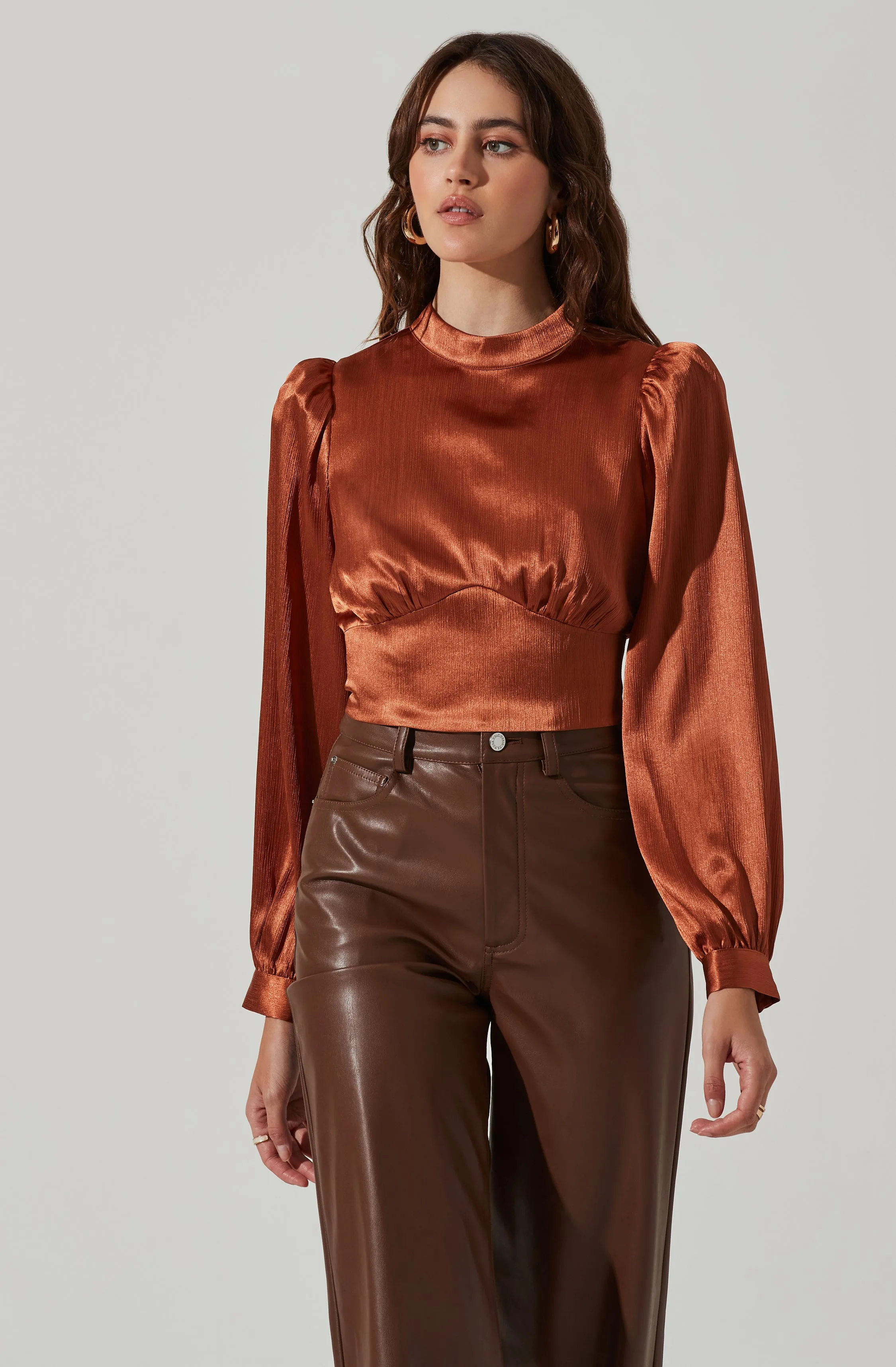 Long Sleeve Mock Neck Open Tie Back Top