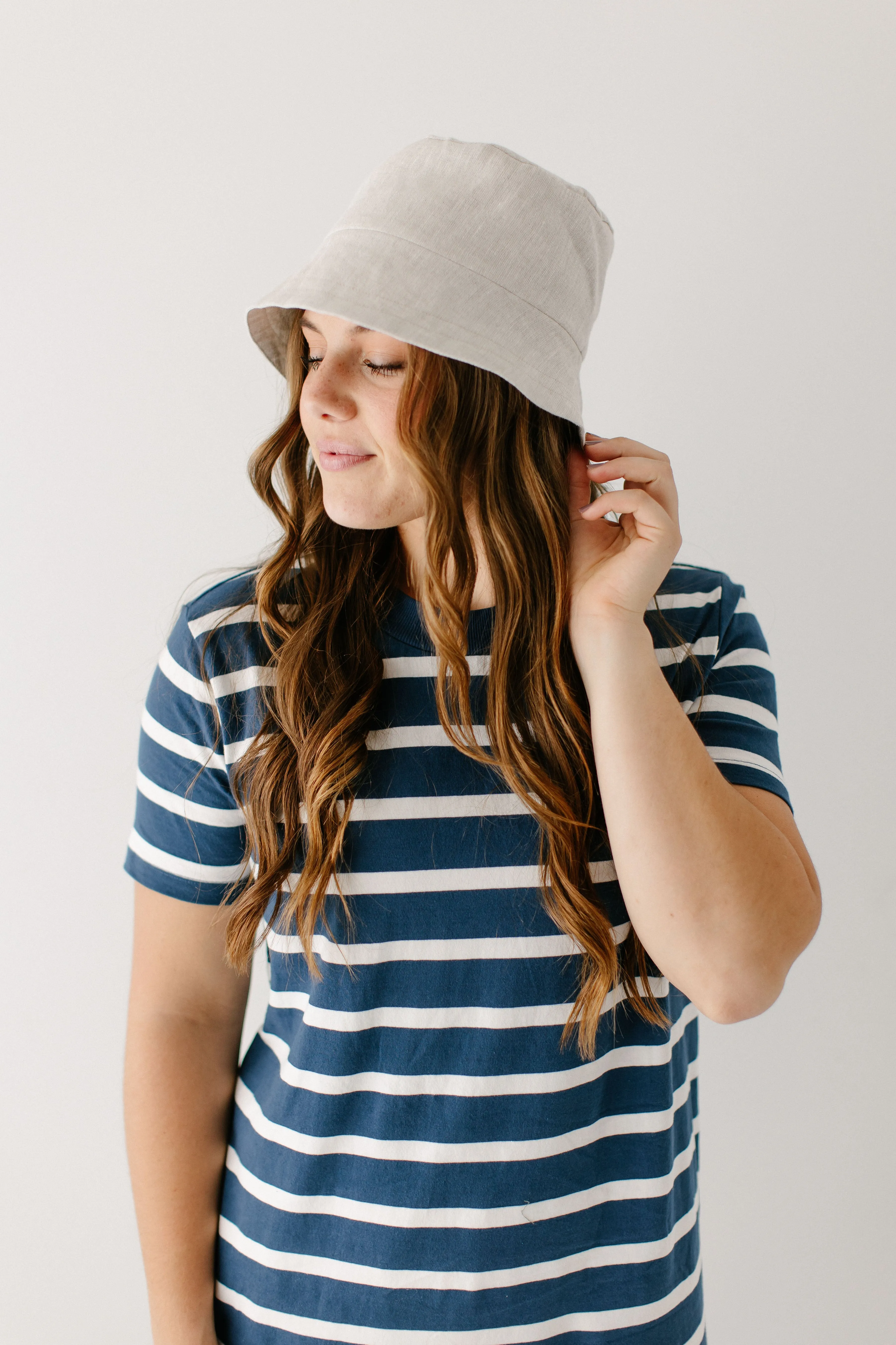'Lorraine' Cotton Blend Striped Midi Dress in Navy