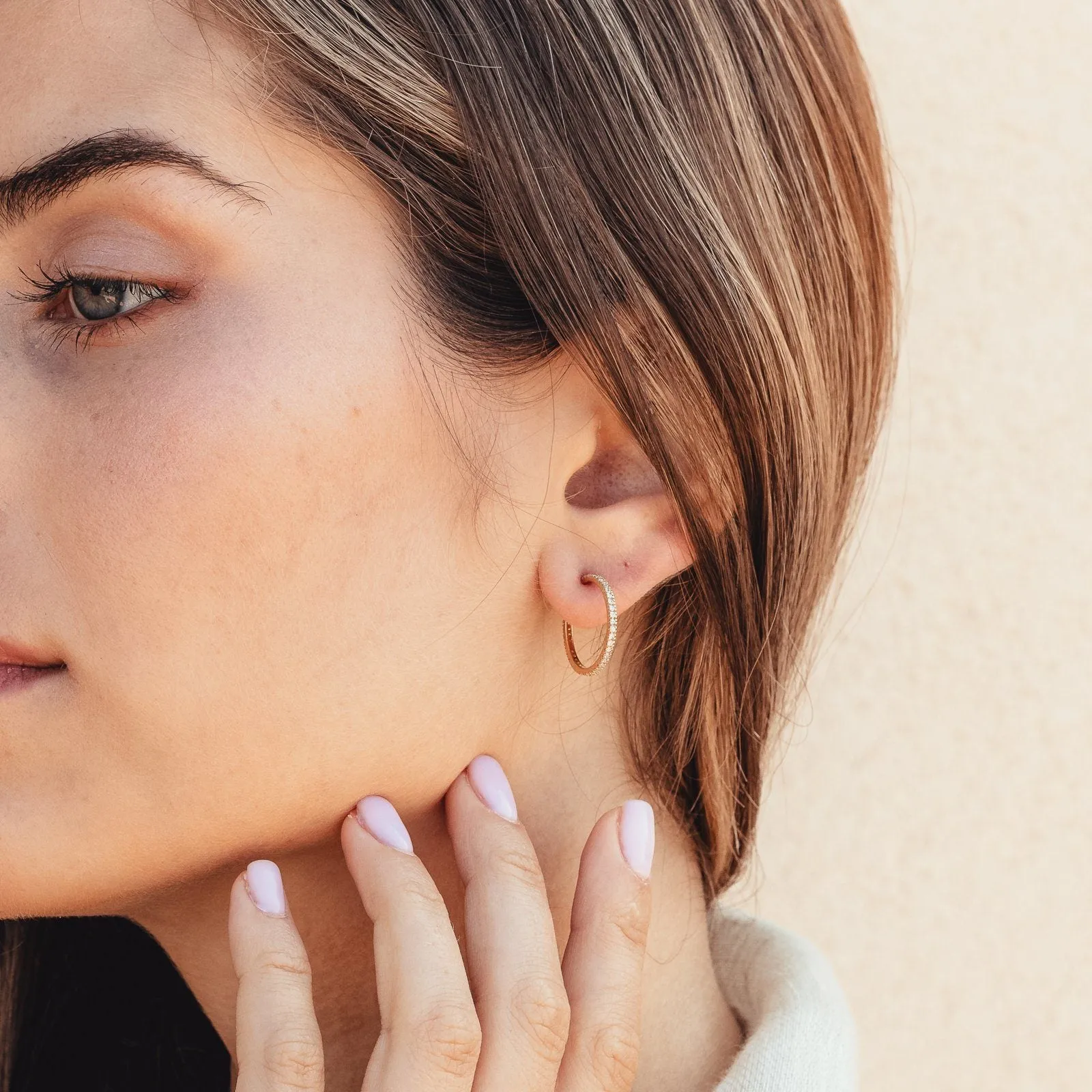 Medium Open Paved Hoops - 14K Yellow Gold