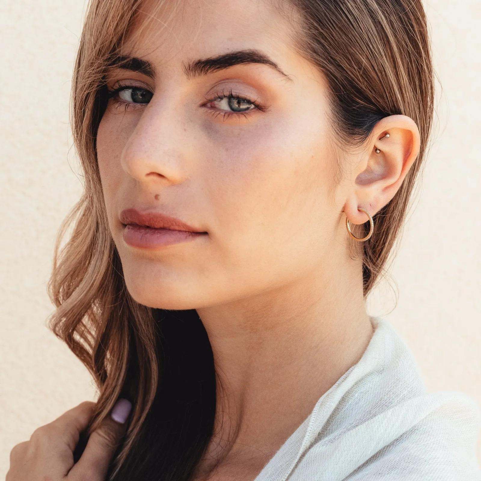 Medium Open Paved Hoops - 14K Yellow Gold