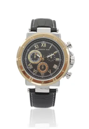 men's black analogue watch for men with croco pu leather strap