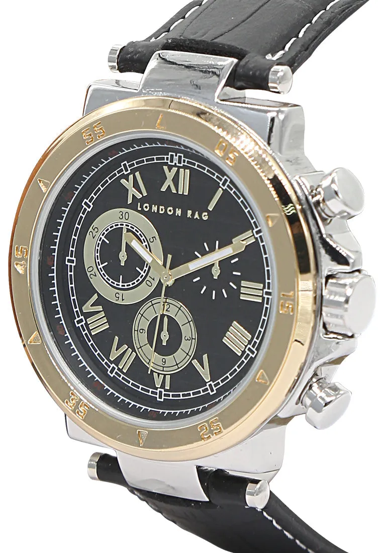 men's black analogue watch for men with croco pu leather strap