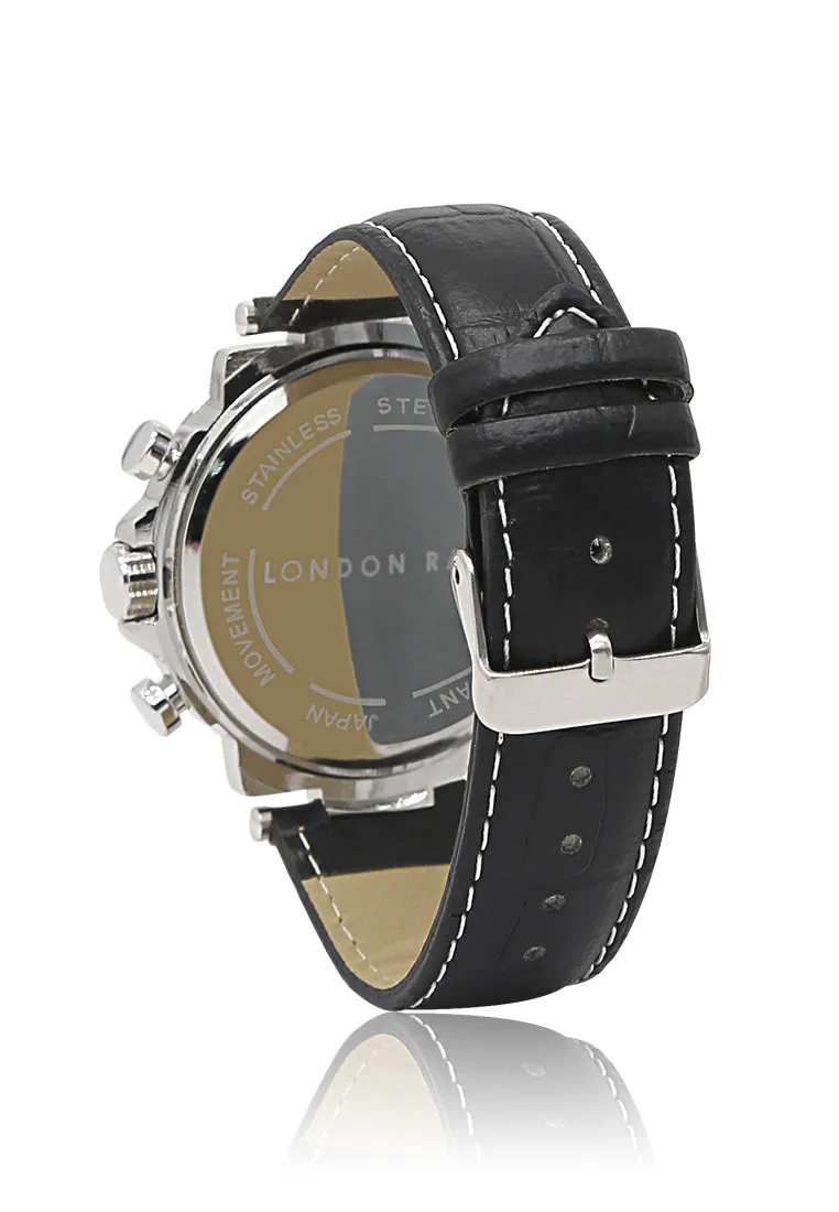 men's black analogue watch for men with croco pu leather strap
