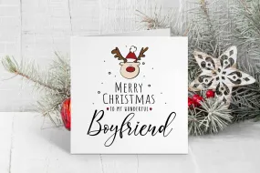 Merry Christmas Boyfriend - Reindeer Christmas Card