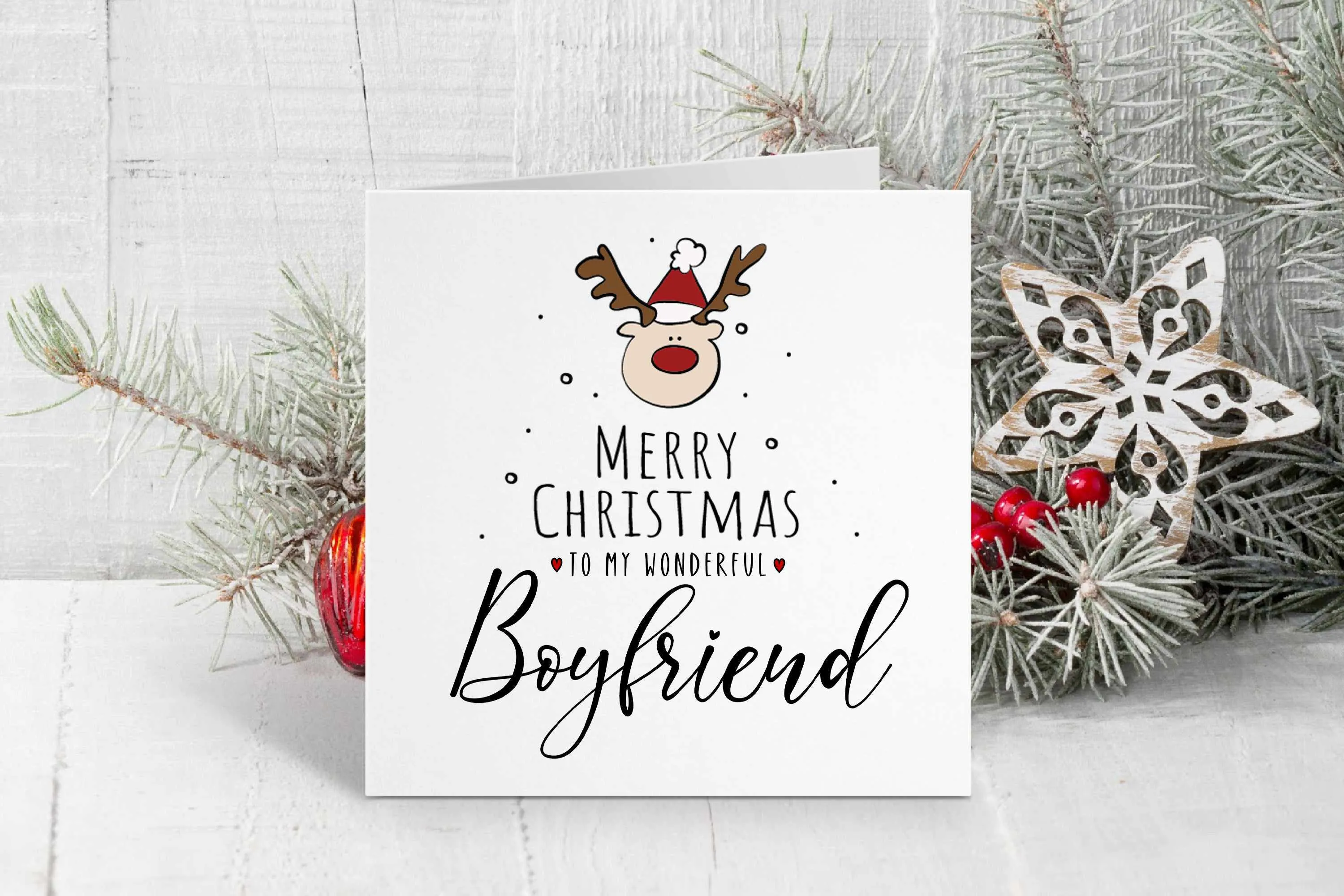 Merry Christmas Boyfriend - Reindeer Christmas Card