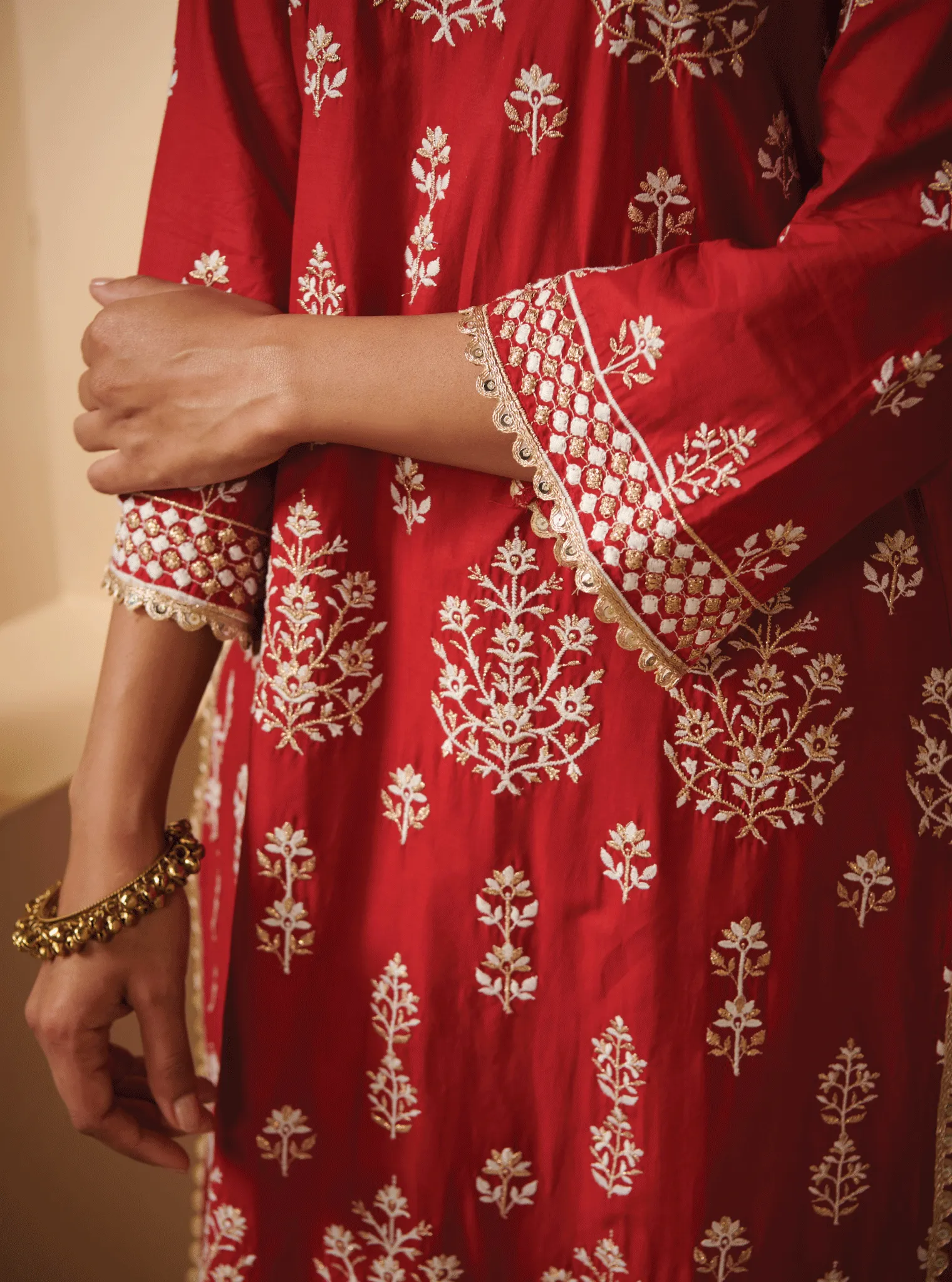 Mulmul Cotton Kasari Red Kurta With Kasari Red Pant