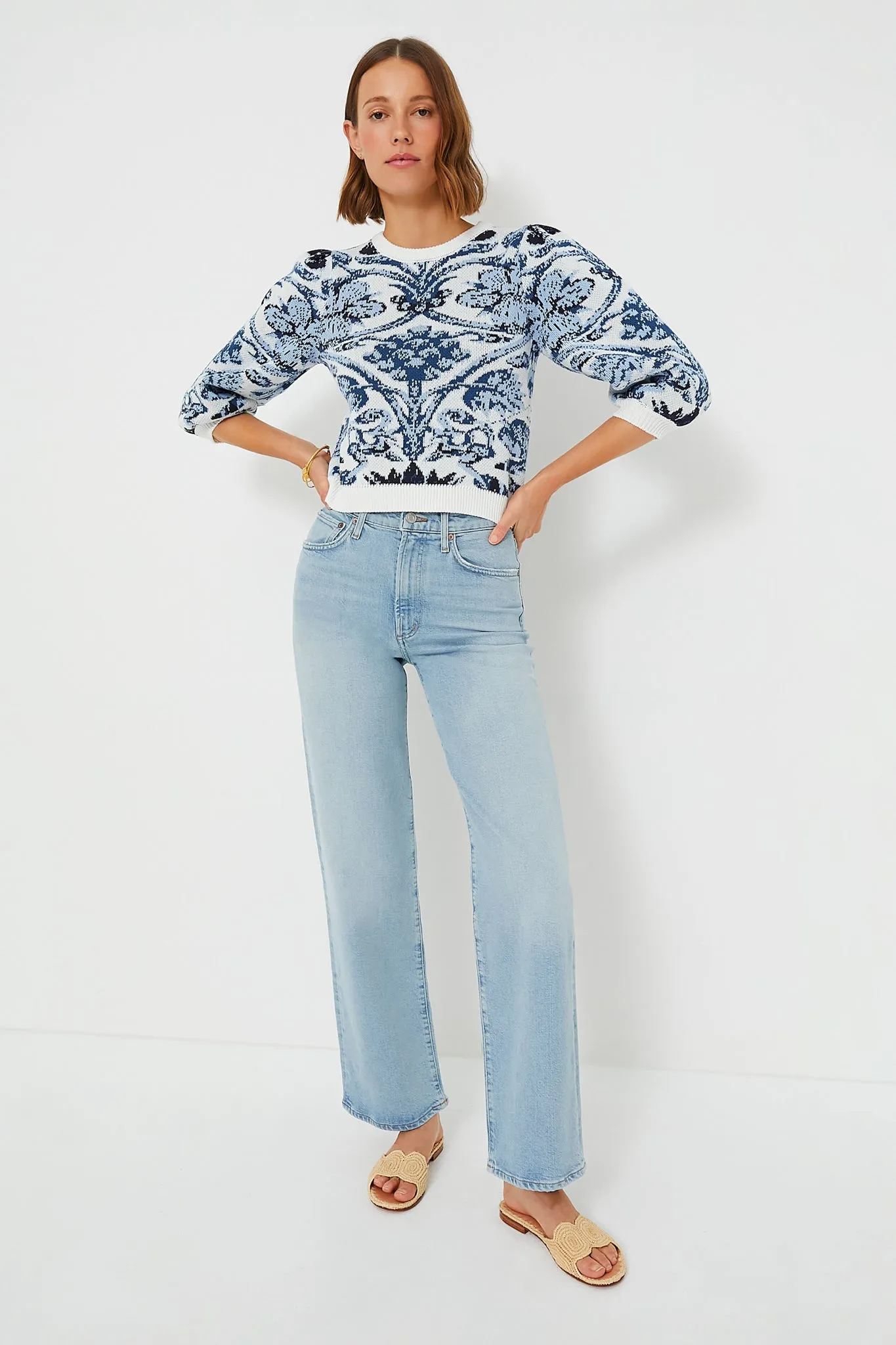 Off White Blue Knit Lydia Top