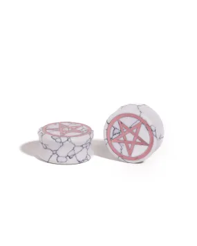 Pentagram Howlite Painted & Engraved Stone Plugs
