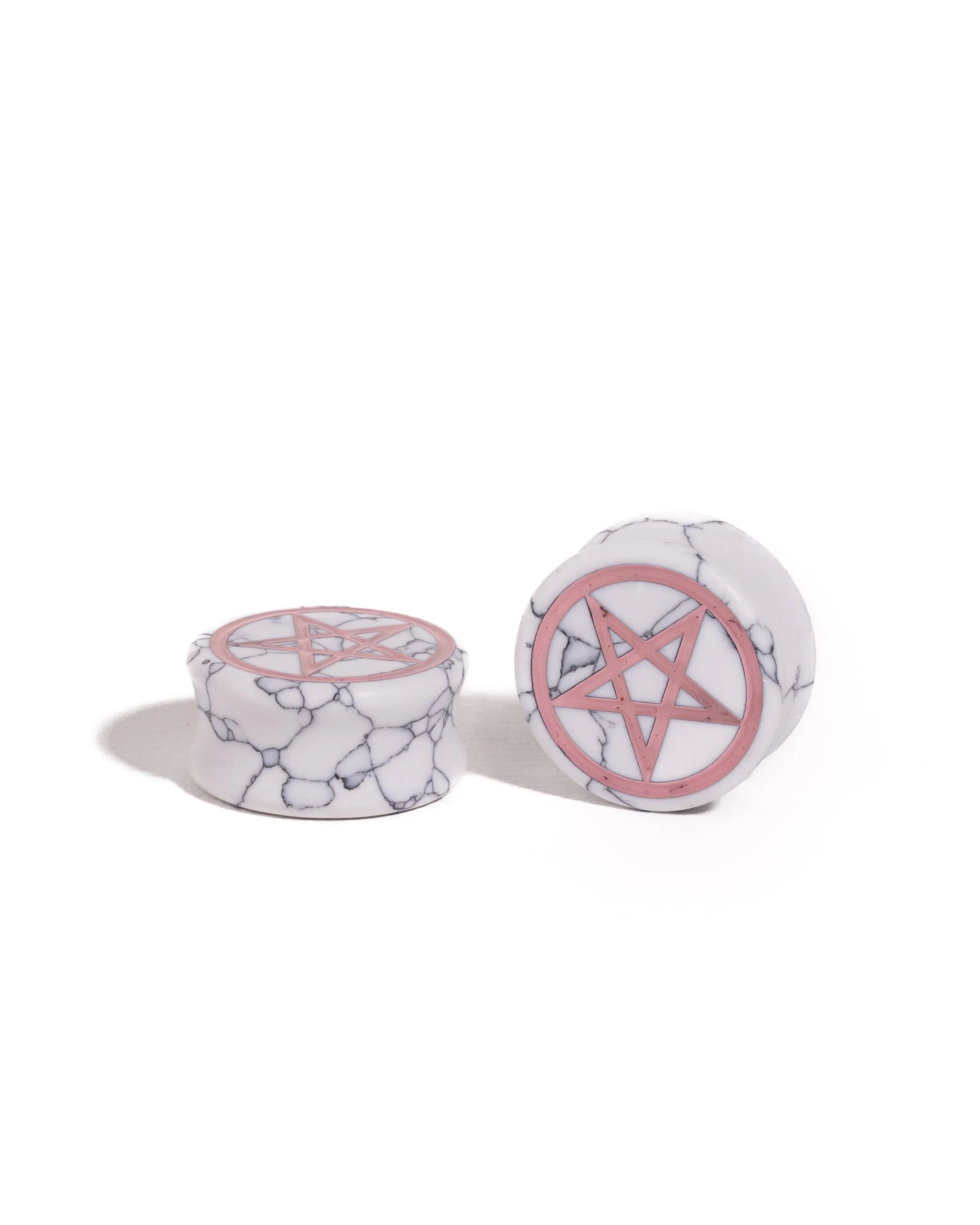Pentagram Howlite Painted & Engraved Stone Plugs