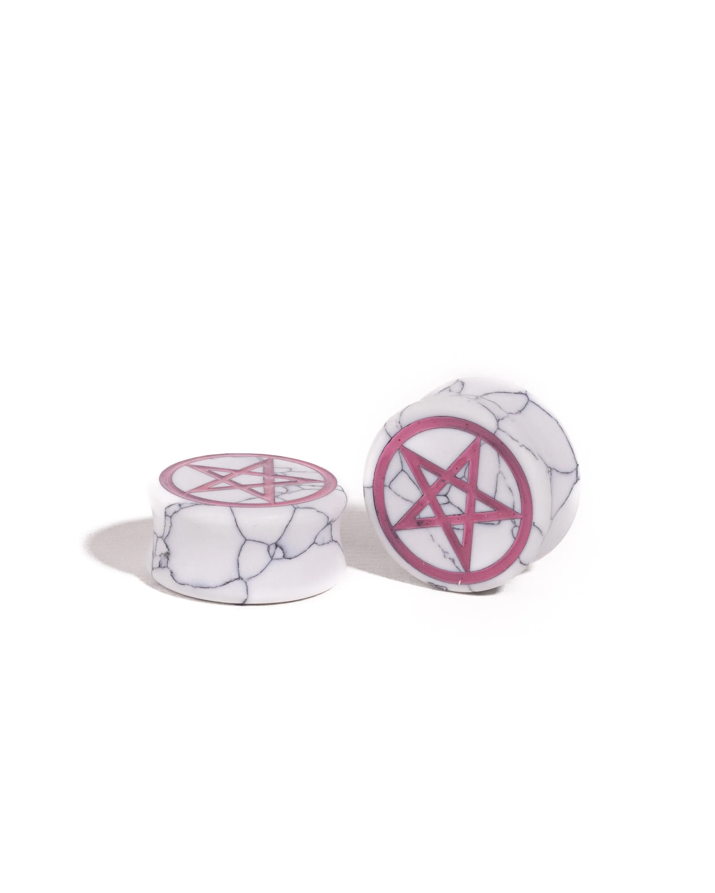 Pentagram Howlite Painted & Engraved Stone Plugs