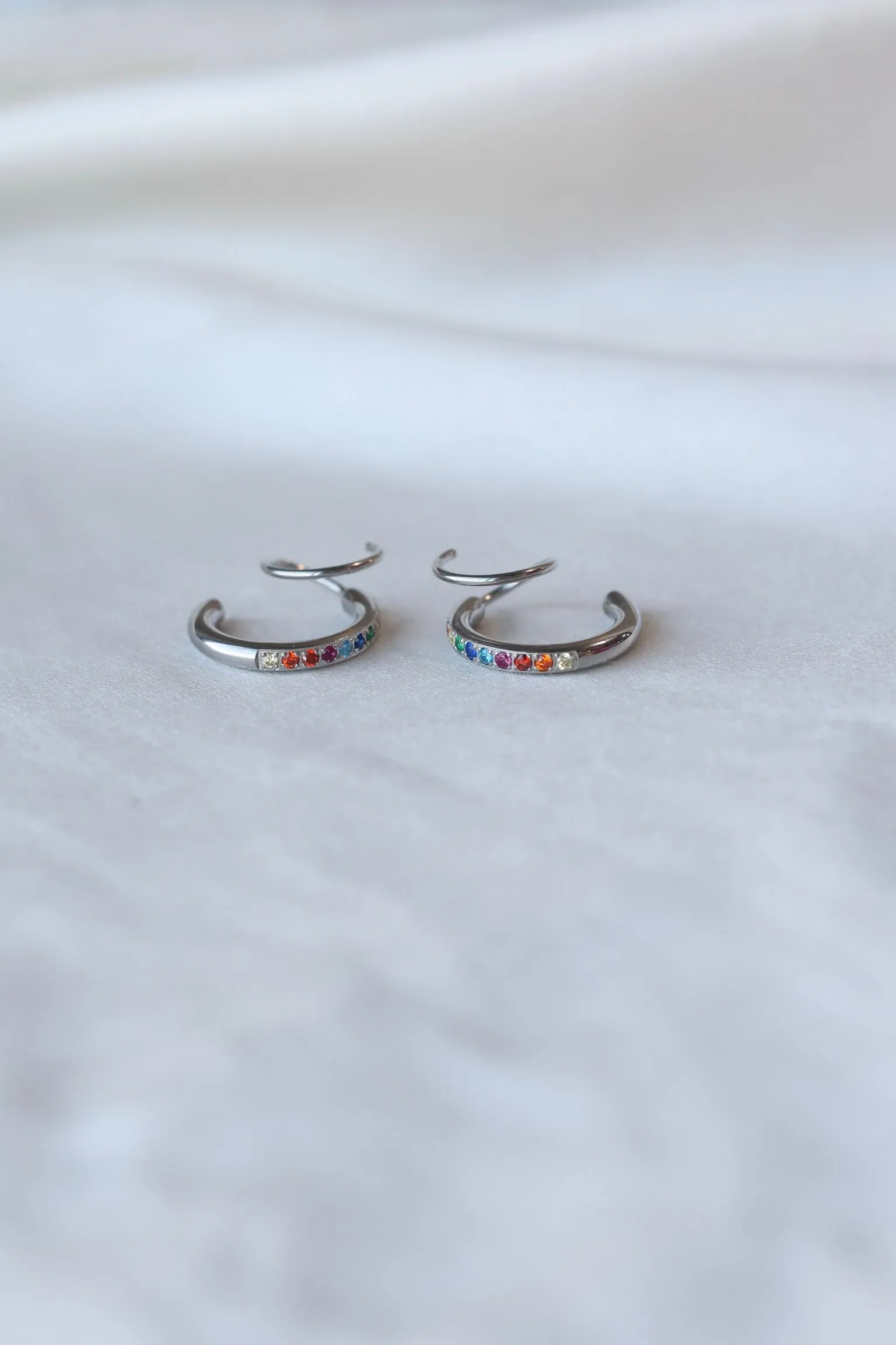 Rainbow Diamond Double Twist Hoop