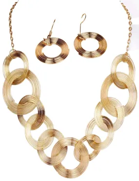 Retro Style Loop wire Ring design Metal Imitation Fashion Oxidised Necklace with matching Earrings for Girls and Ladies