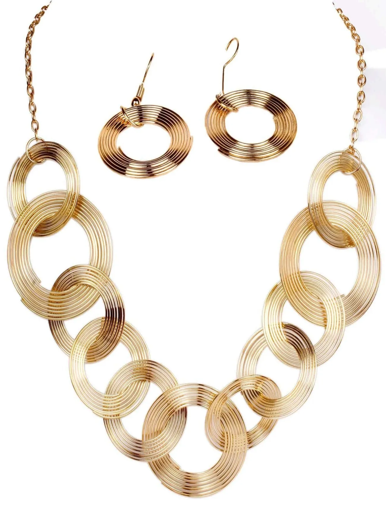 Retro Style Loop wire Ring design Metal Imitation Fashion Oxidised Necklace with matching Earrings for Girls and Ladies
