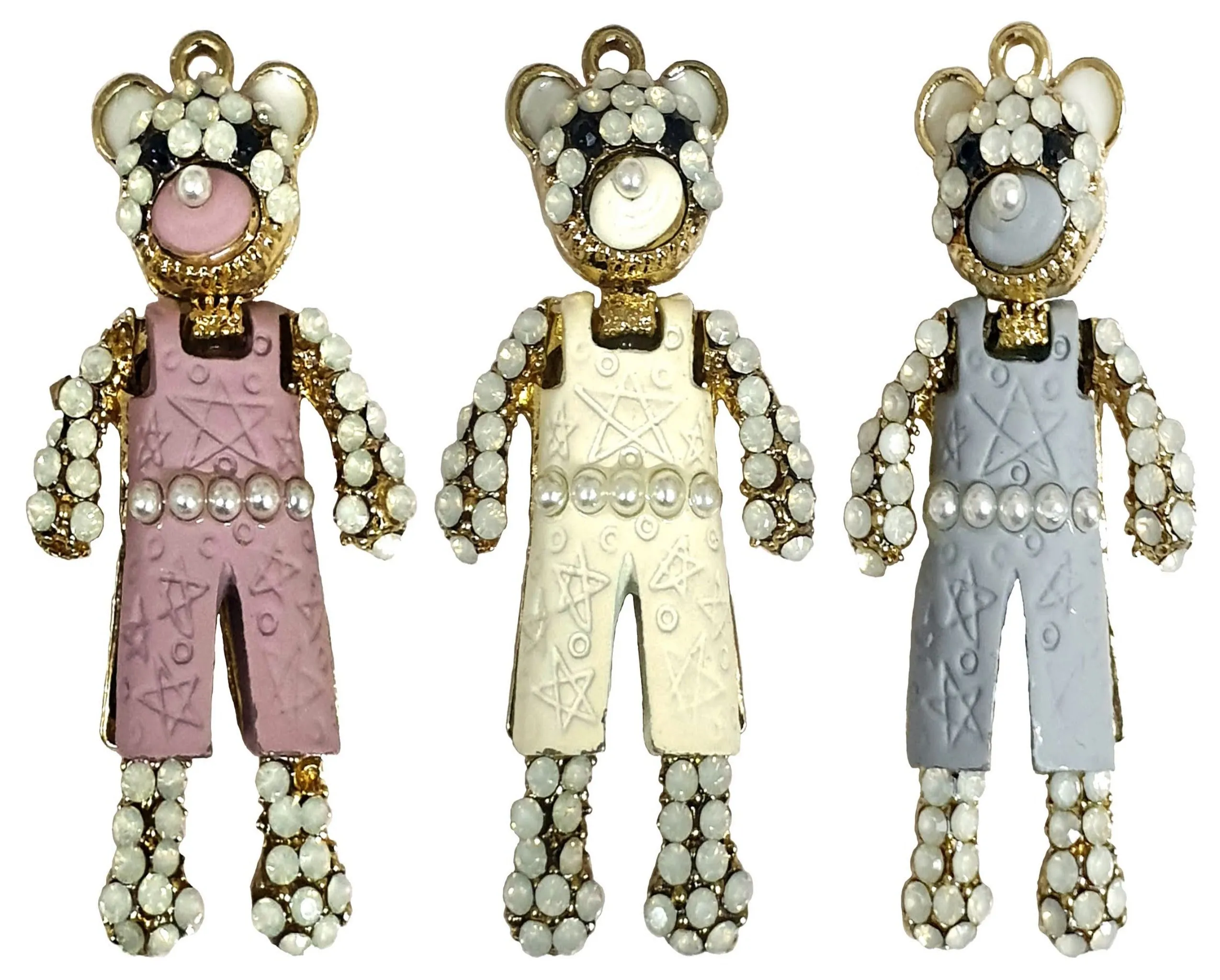 Rhinestone Studded Gold Metal Bear Design Fashion Artificial Imitation Pendant for Kids and Girls