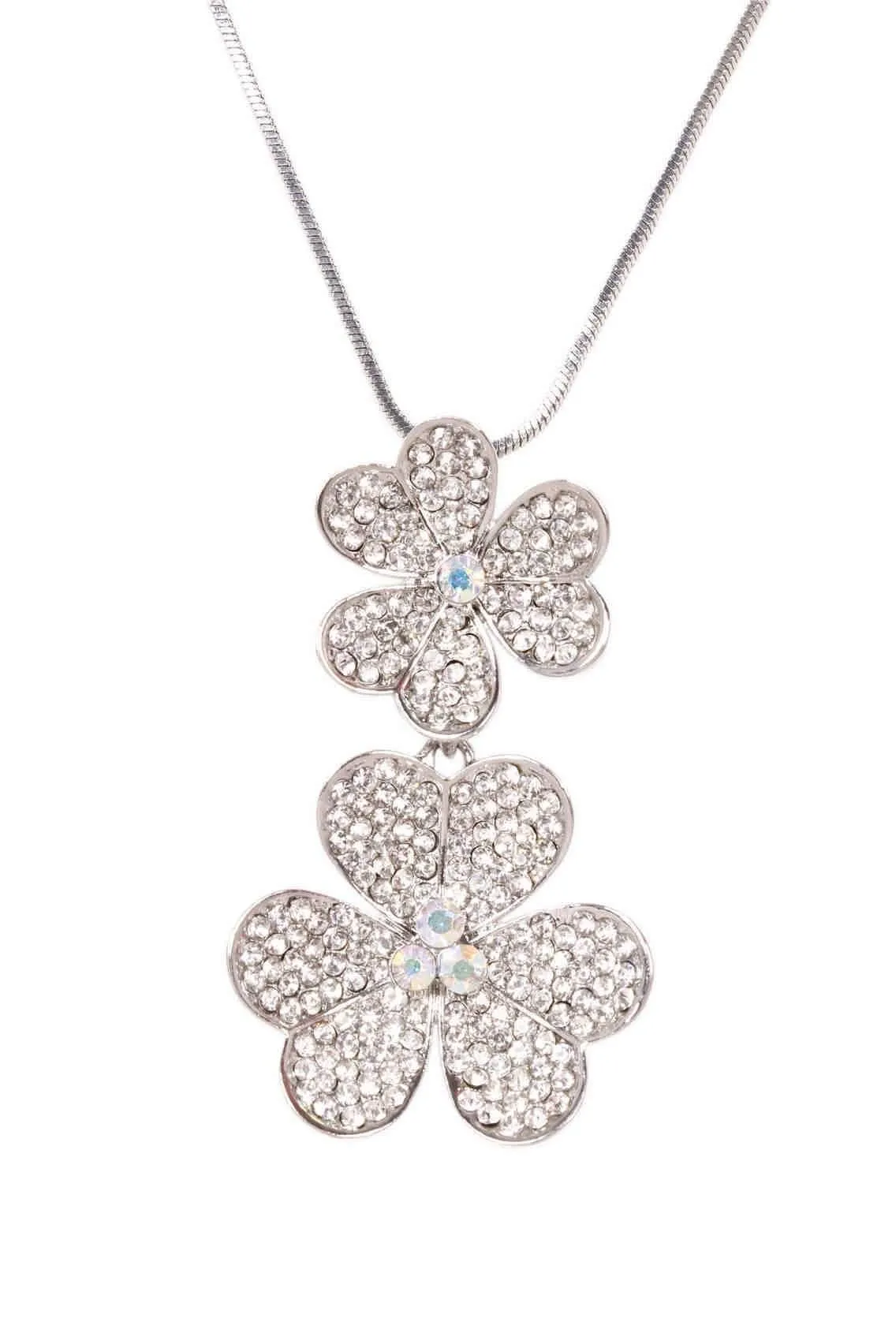 Rhinestones Studded Clover Leaf Design Imitation Fashion Metal Pendant with Long Chain