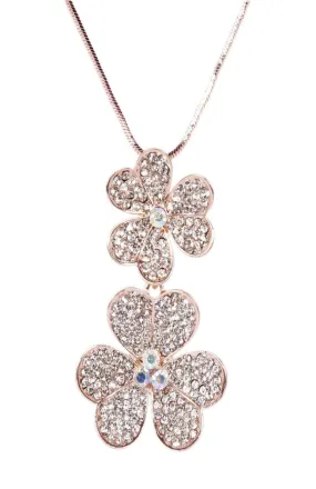 Rhinestones Studded Clover Leaf Design Imitation Fashion Metal Pendant with Long Chain