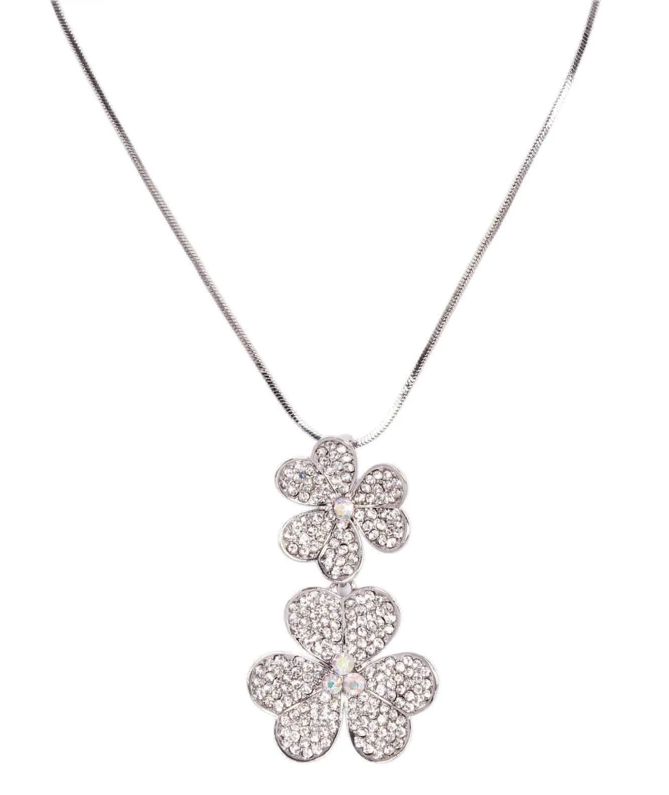 Rhinestones Studded Clover Leaf Design Imitation Fashion Metal Pendant with Long Chain