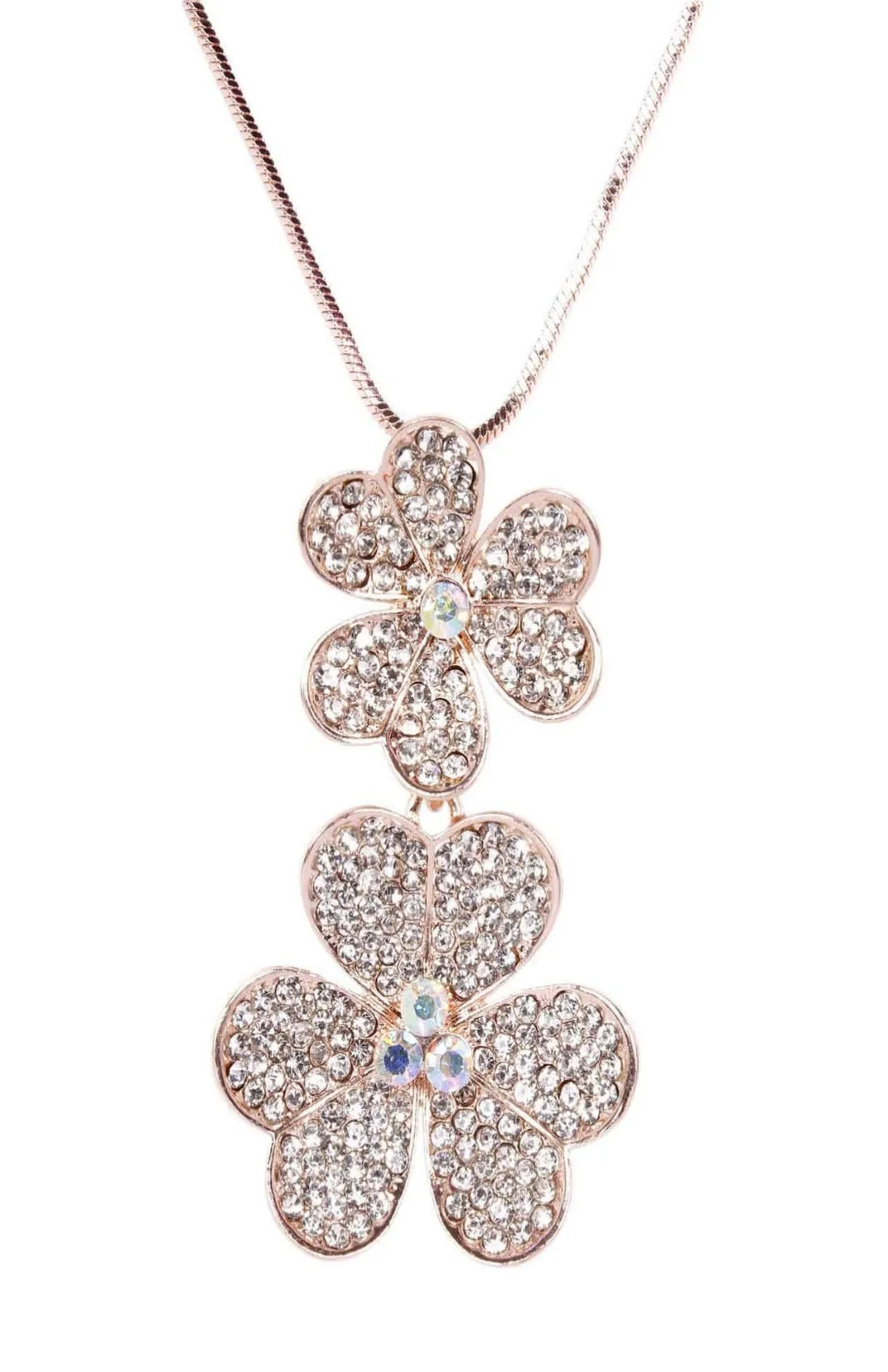Rhinestones Studded Clover Leaf Design Imitation Fashion Metal Pendant with Long Chain