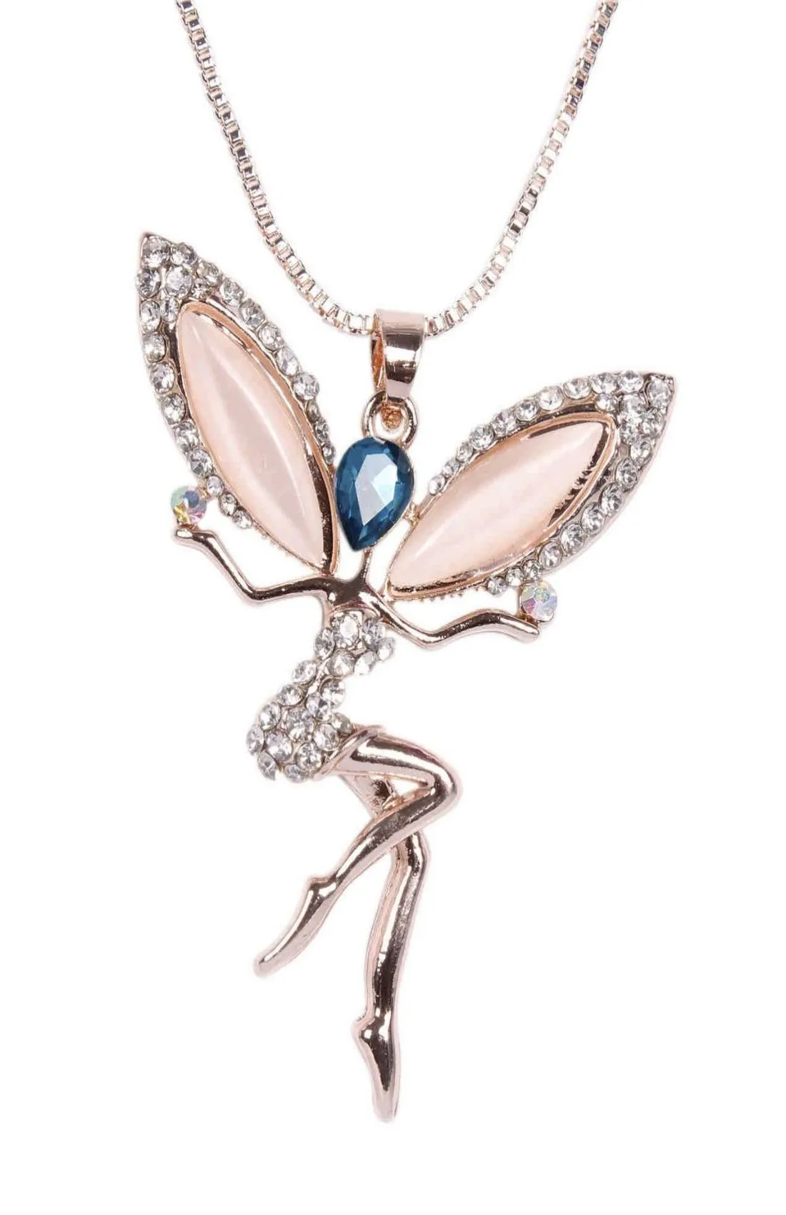 Rhinestones Studded Fairy Design Imitation Fashion Metal Pendant with Long Chain for Girls