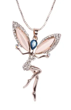Rhinestones Studded Fairy Design Imitation Fashion Metal Pendant with Long Chain for Girls