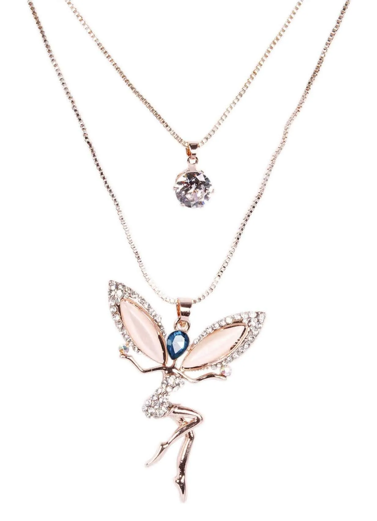 Rhinestones Studded Fairy Design Imitation Fashion Metal Pendant with Long Chain for Girls