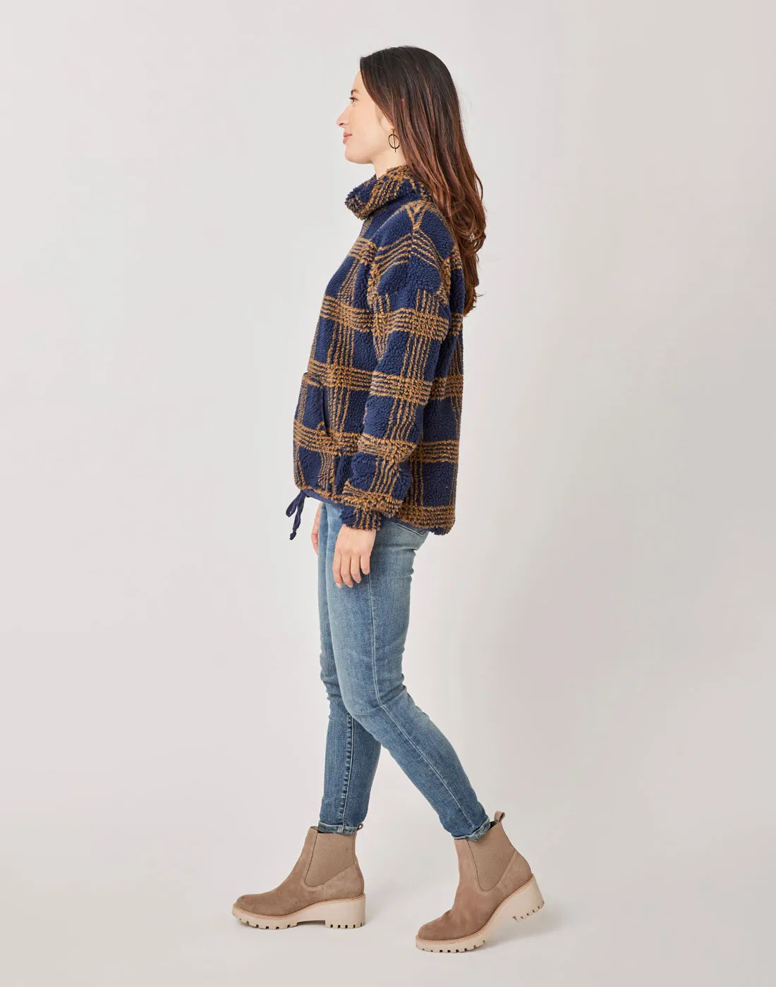 Roley Jacquard Cowl: Navy Plaid - FINAL SALE