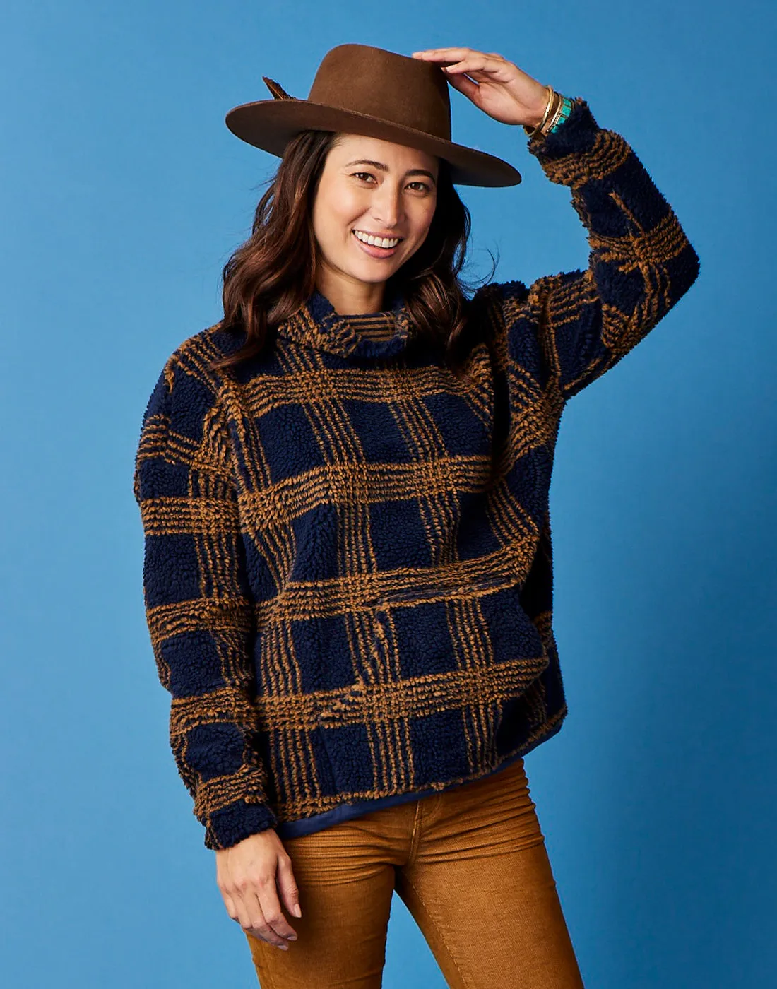 Roley Jacquard Cowl: Navy Plaid - FINAL SALE