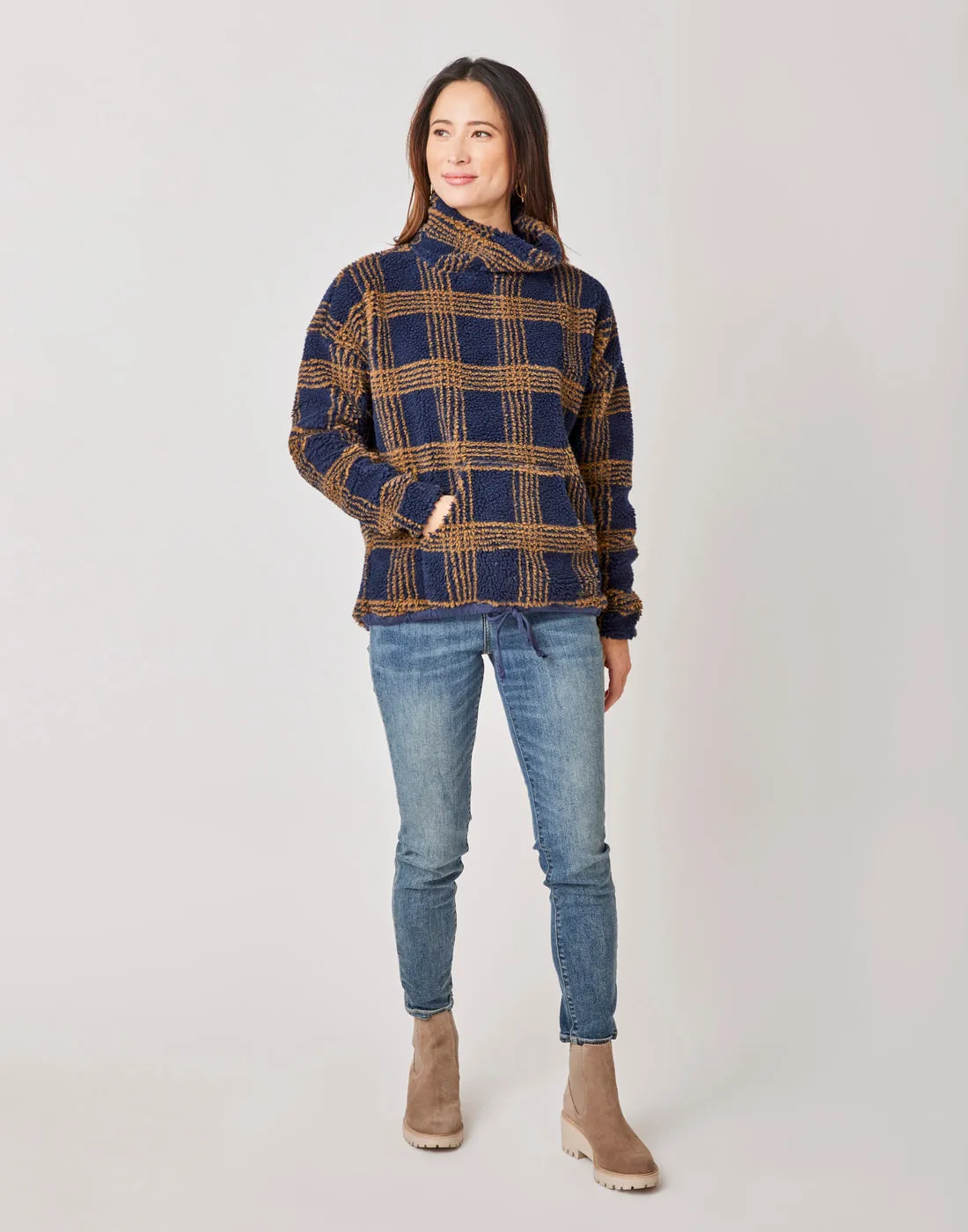 Roley Jacquard Cowl: Navy Plaid - FINAL SALE