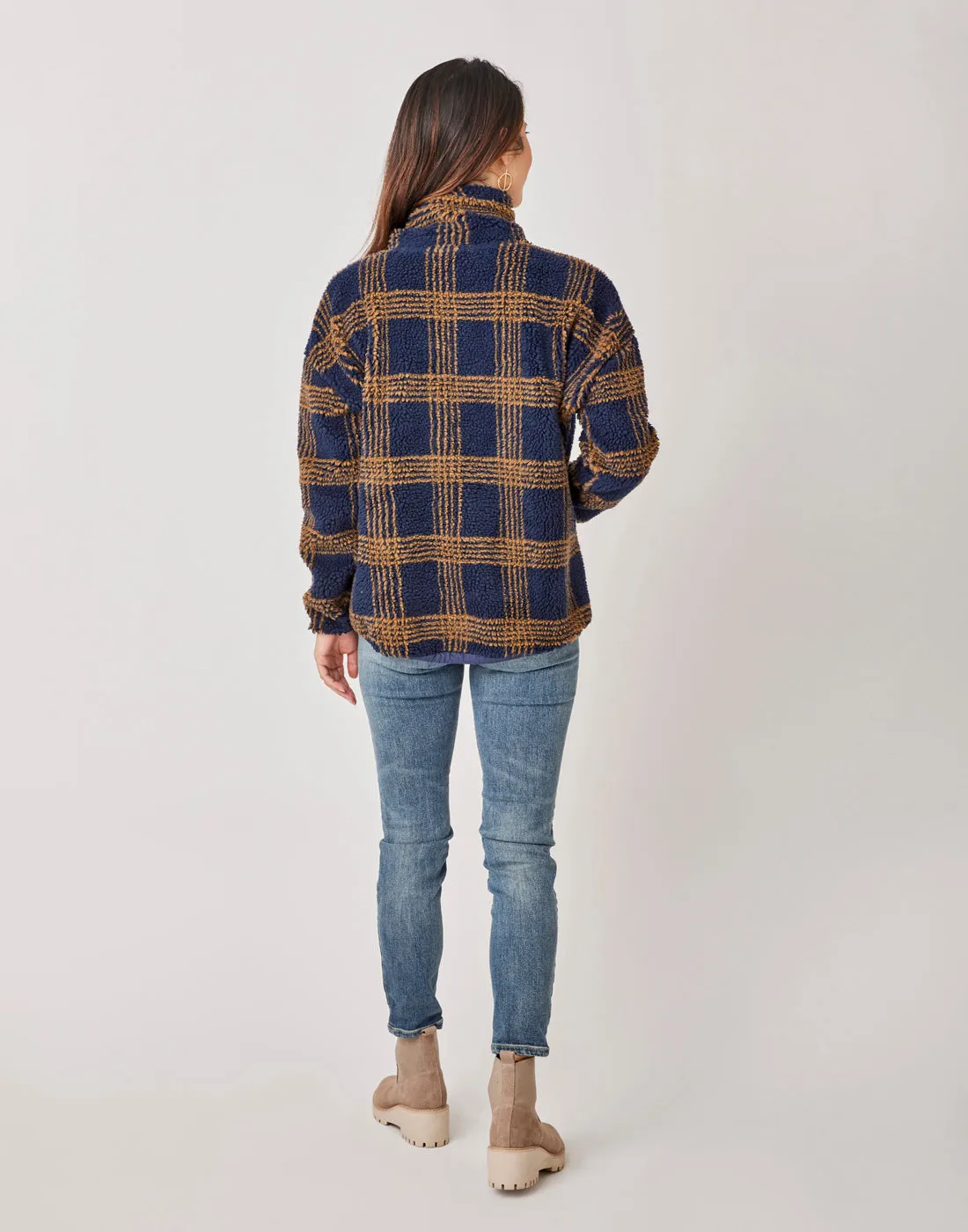 Roley Jacquard Cowl: Navy Plaid - FINAL SALE