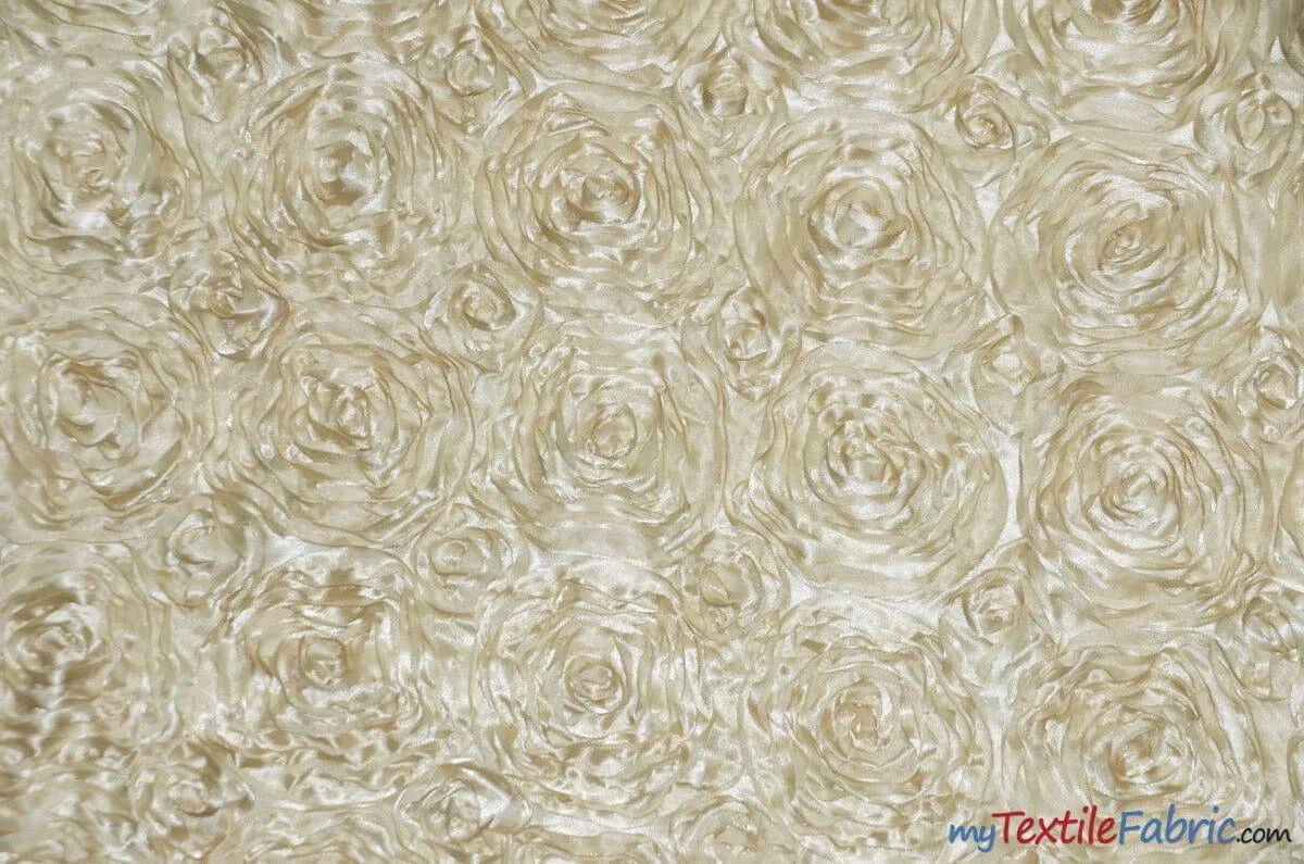 Rosette Satin Fabric | Wedding Satin Fabric | 54" Wide | 3d Satin Floral Embroidery | Multiple Colors | Wholesale Bolt |